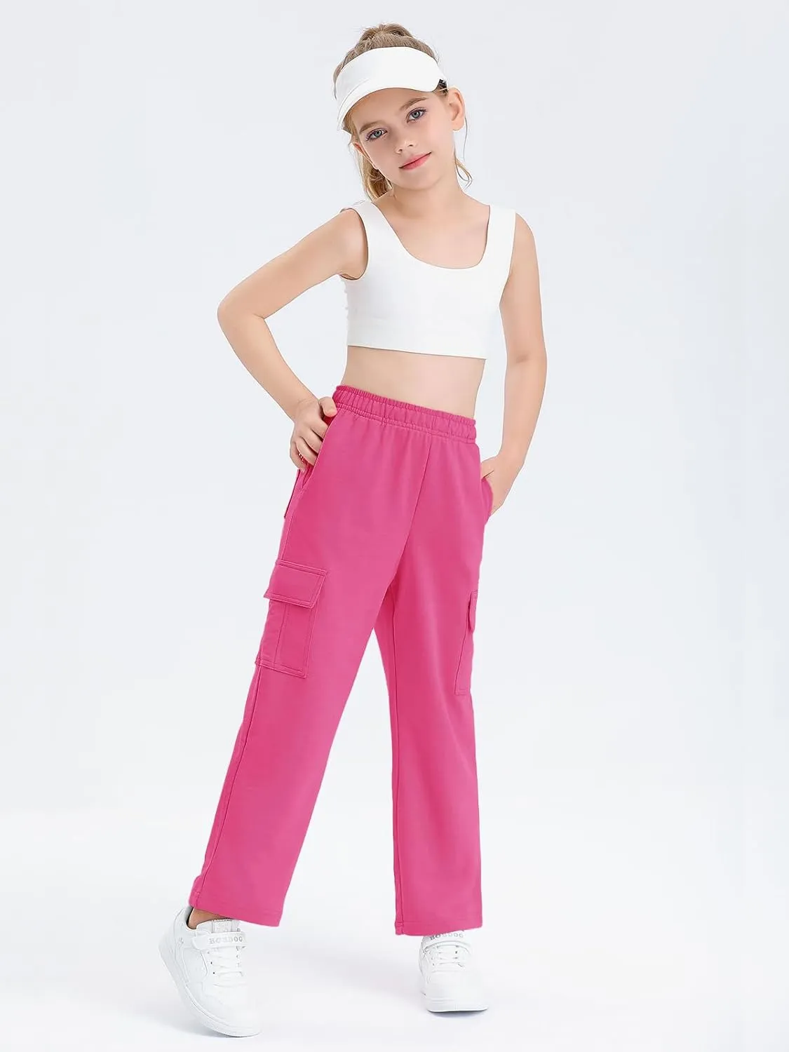 Girls Kids Cargo Sweatpants Wide Straight Leg Jogger Pants 5-14 Years