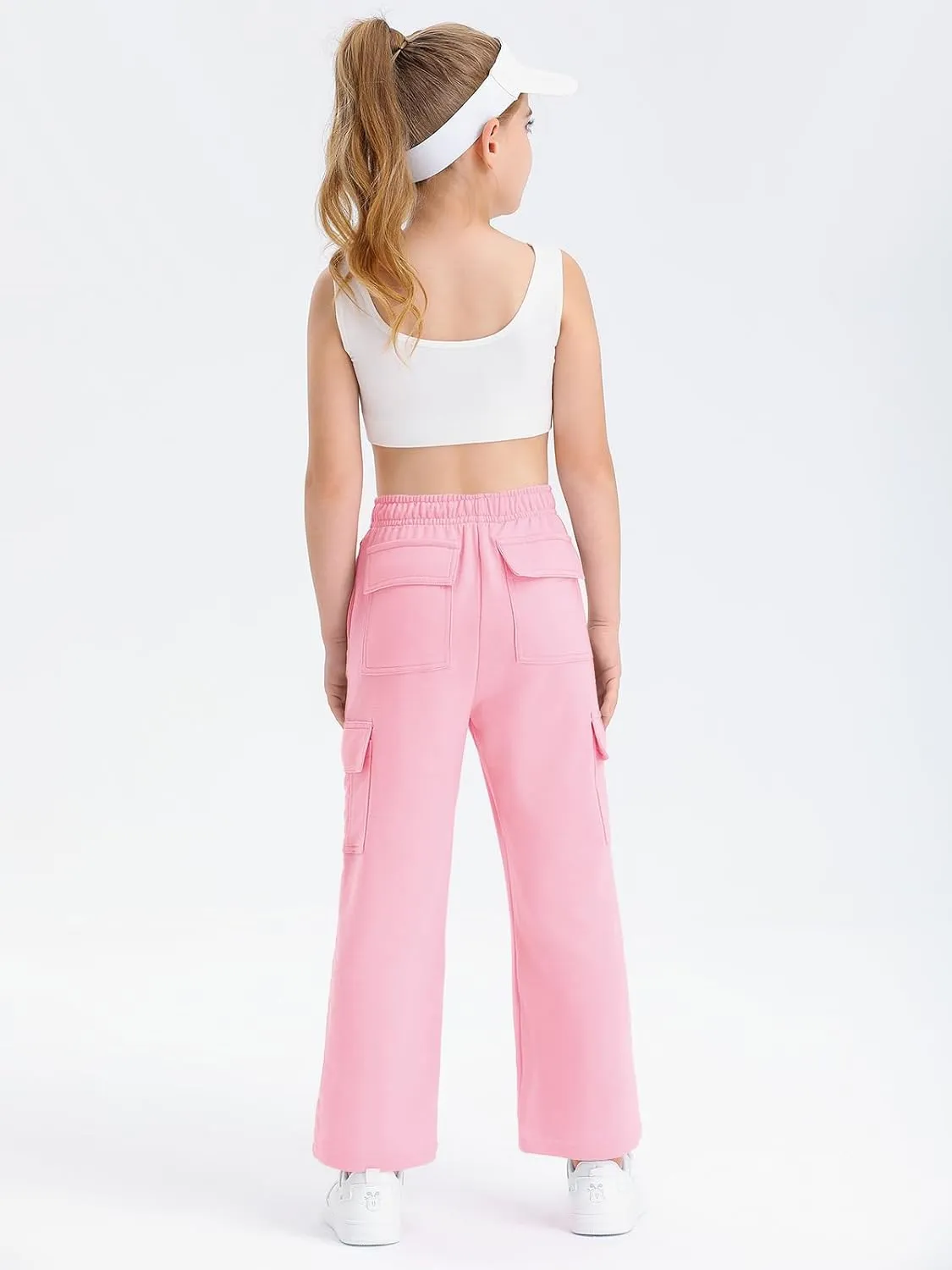Girls Kids Cargo Sweatpants Wide Straight Leg Jogger Pants 5-14 Years
