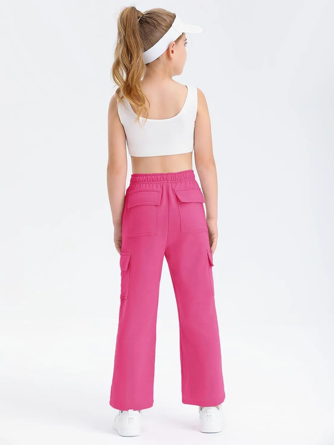 Girls Kids Cargo Sweatpants Wide Straight Leg Jogger Pants 5-14 Years