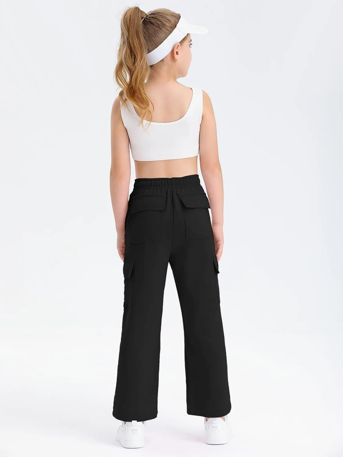 Girls Kids Cargo Sweatpants Wide Straight Leg Jogger Pants 5-14 Years