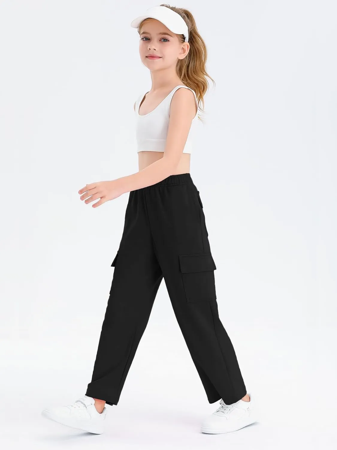 Girls Kids Cargo Sweatpants Wide Straight Leg Jogger Pants 5-14 Years