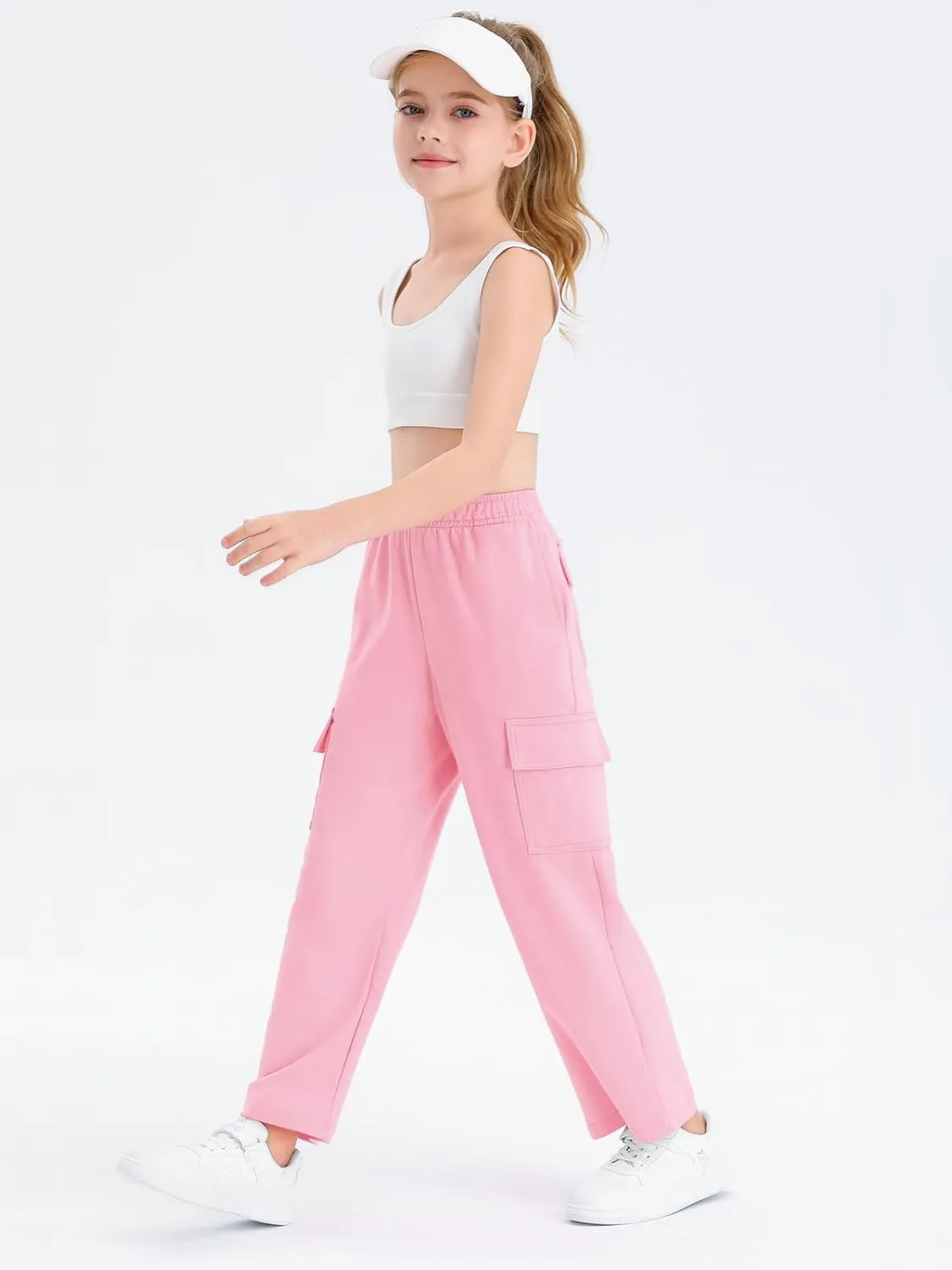 Girls Kids Cargo Sweatpants Wide Straight Leg Jogger Pants 5-14 Years