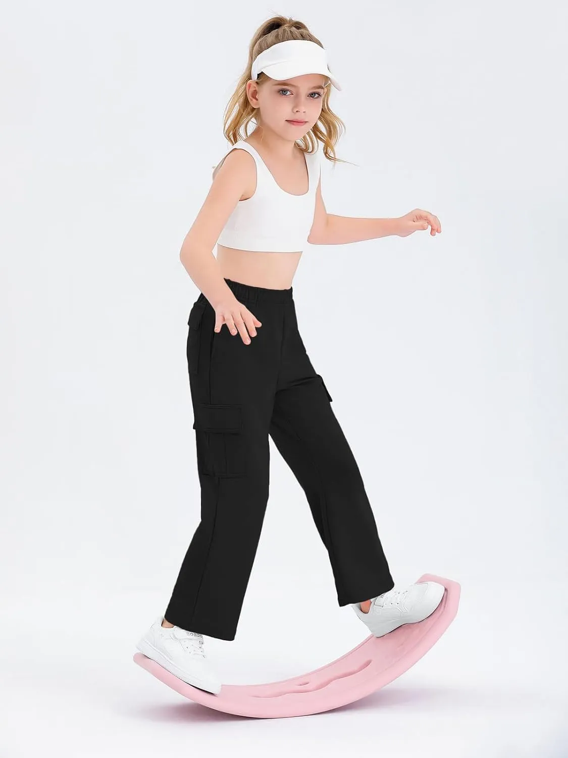 Girls Kids Cargo Sweatpants Wide Straight Leg Jogger Pants 5-14 Years