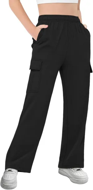 Girls Kids Cargo Sweatpants Wide Straight Leg Jogger Pants 5-14 Years