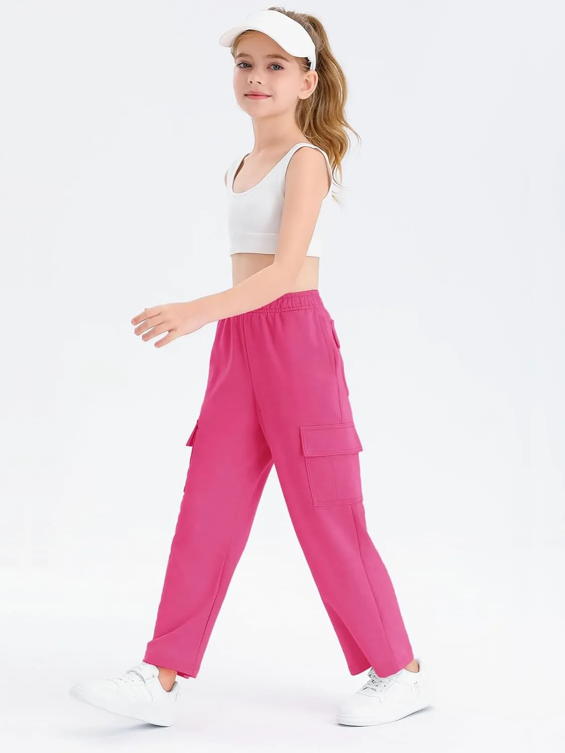 Girls Kids Cargo Sweatpants Wide Straight Leg Jogger Pants 5-14 Years