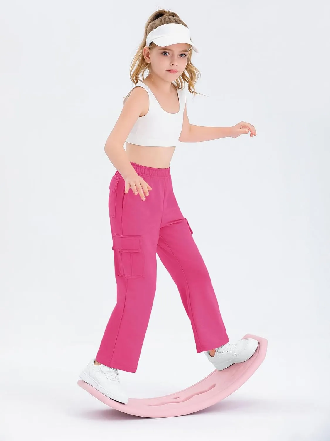 Girls Kids Cargo Sweatpants Wide Straight Leg Jogger Pants 5-14 Years