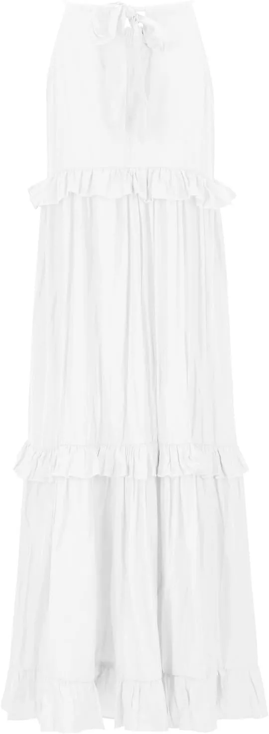 GOKKILRW Maxi Dresses for Women 2025 Summer Halter Long Dress Loose Flowy Boho Swing Smocked Ruffle Beach Dress Resort Wear