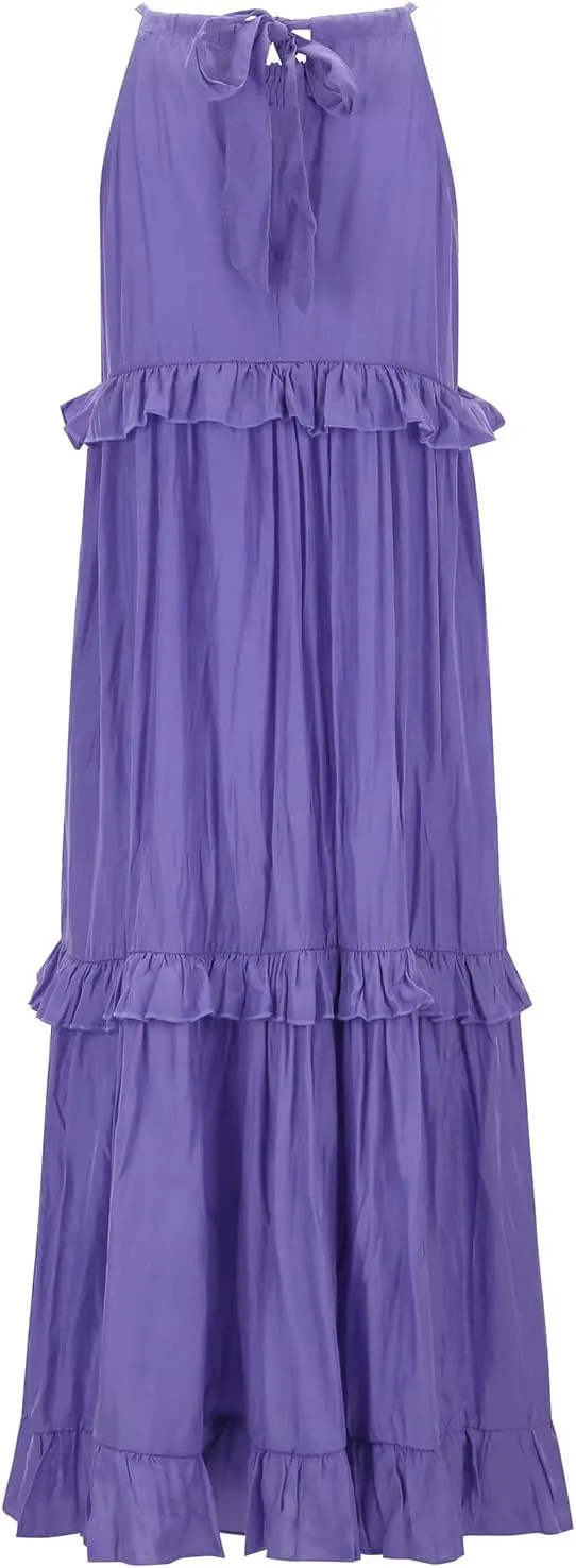 GOKKILRW Maxi Dresses for Women 2025 Summer Halter Long Dress Loose Flowy Boho Swing Smocked Ruffle Beach Dress Resort Wear