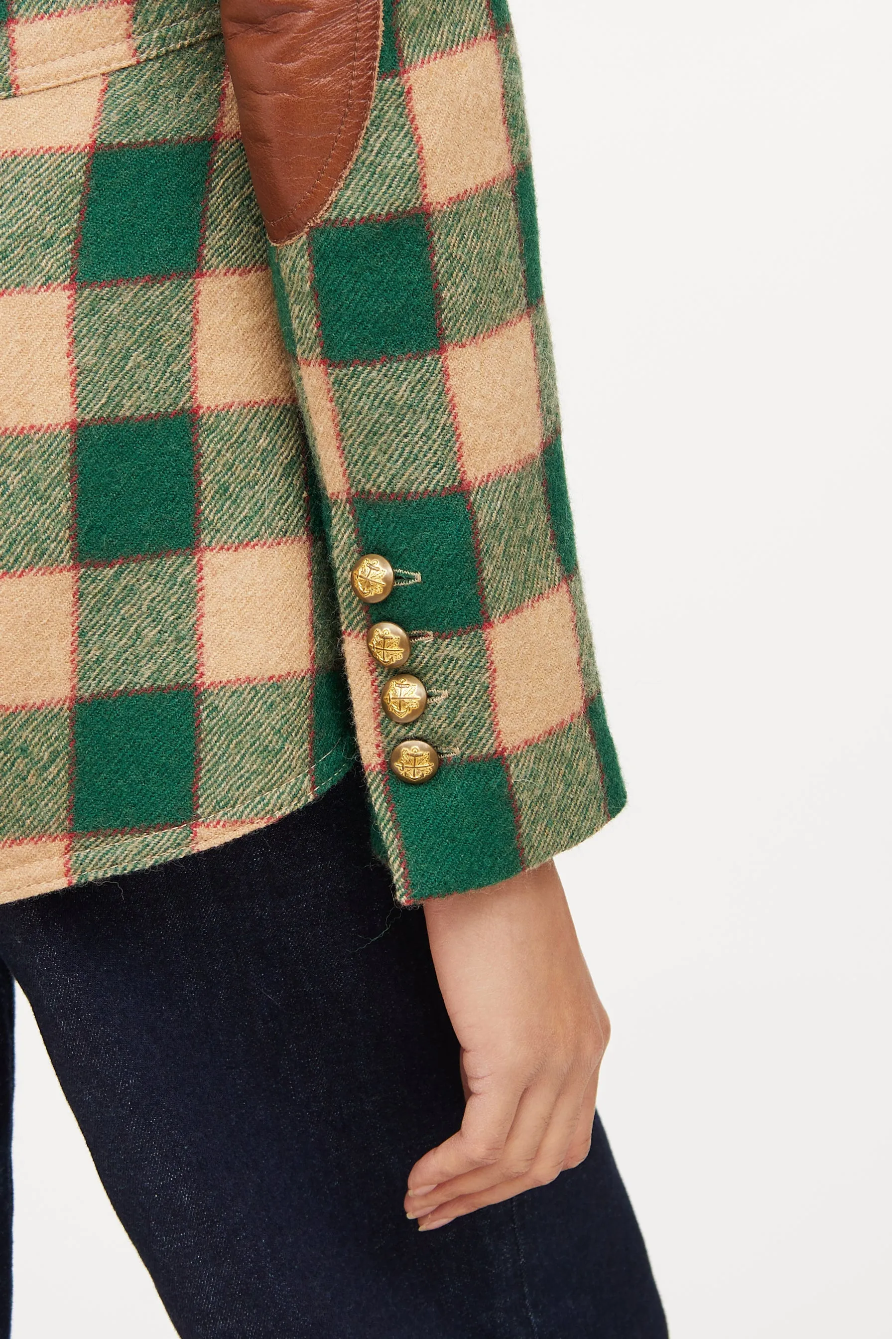 Green & Beige Wool Plaid Blazer