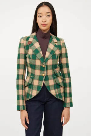 Green & Beige Wool Plaid Blazer