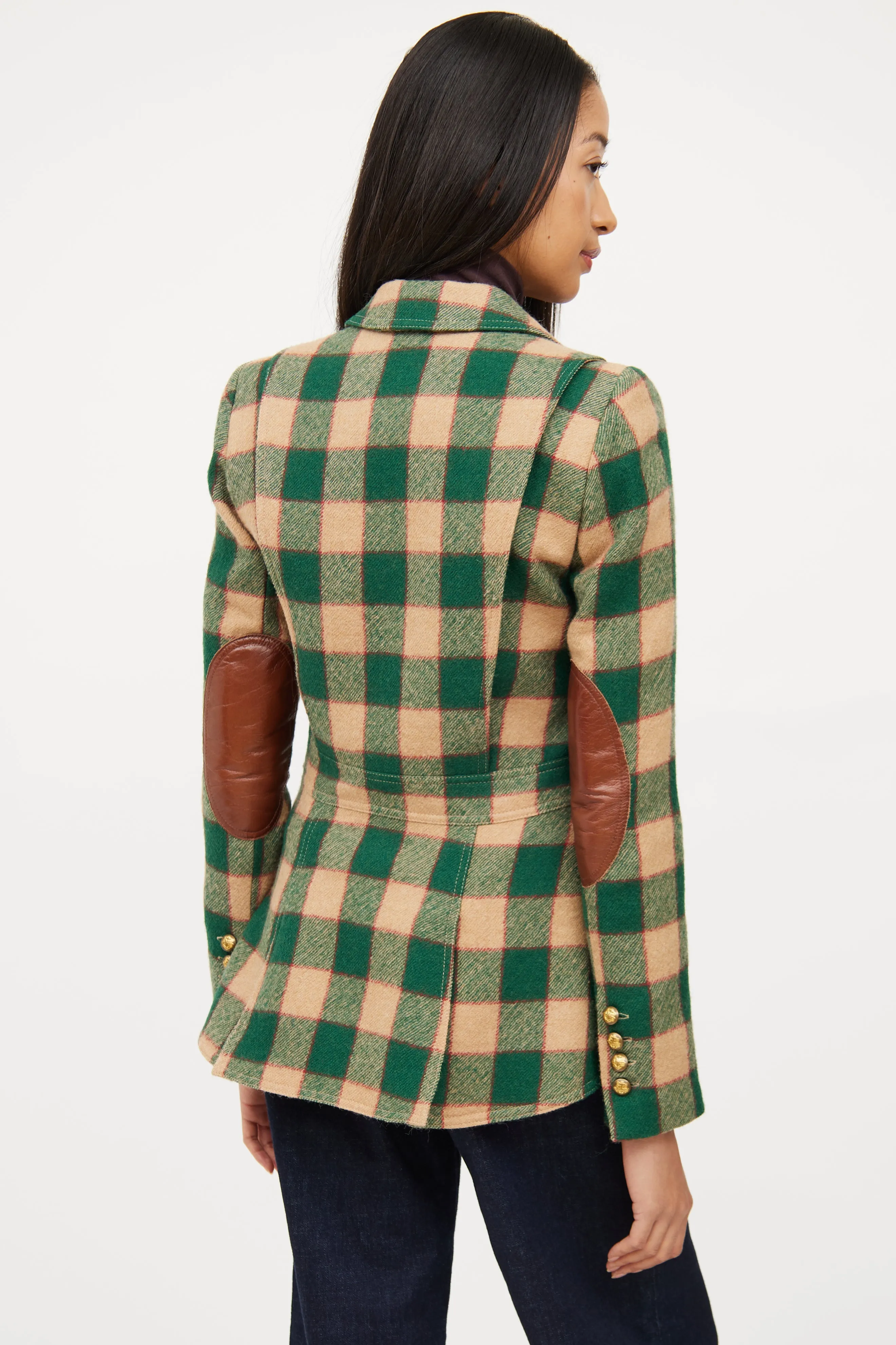 Green & Beige Wool Plaid Blazer