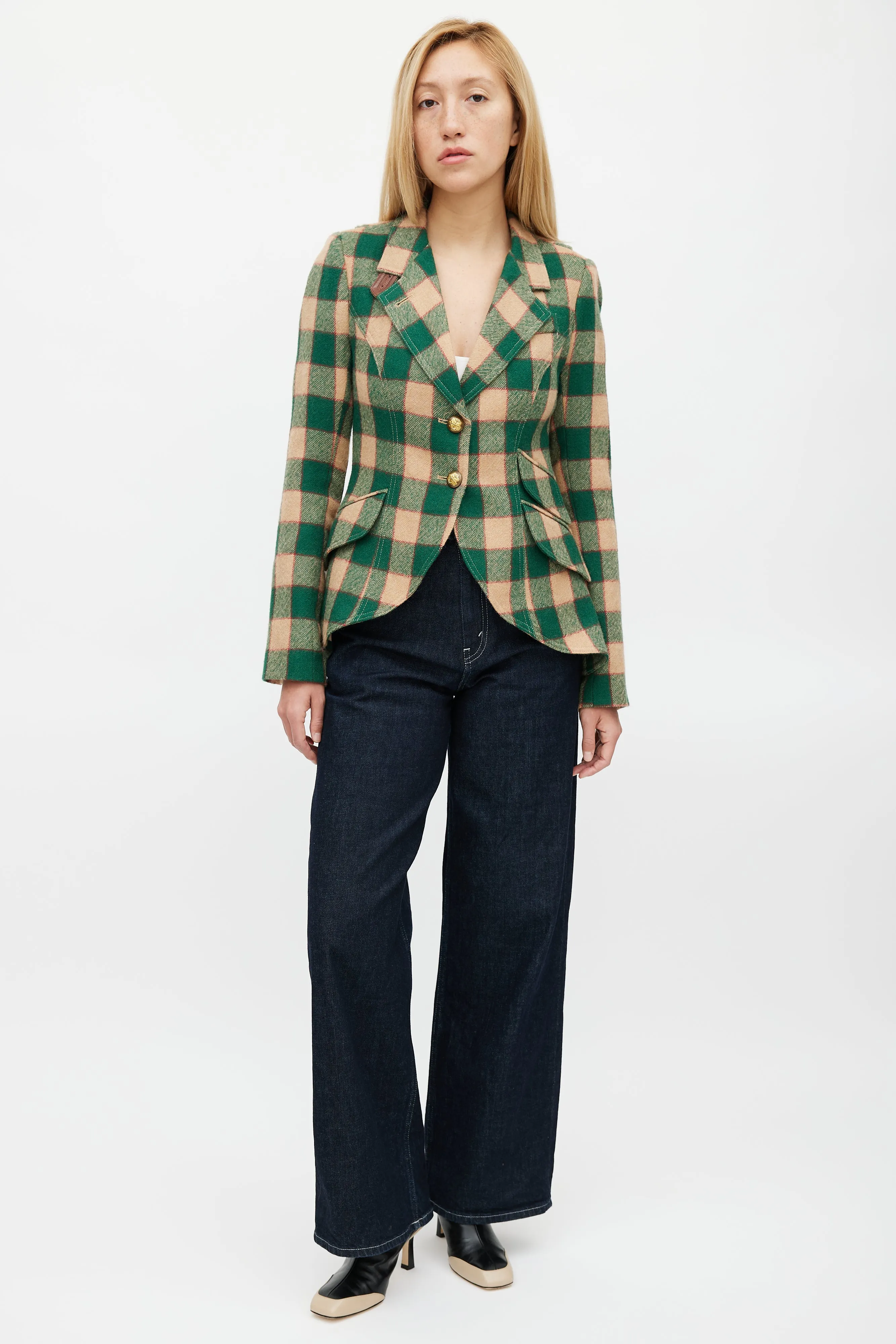 Green & Beige Wool Plaid Hunting Blazer