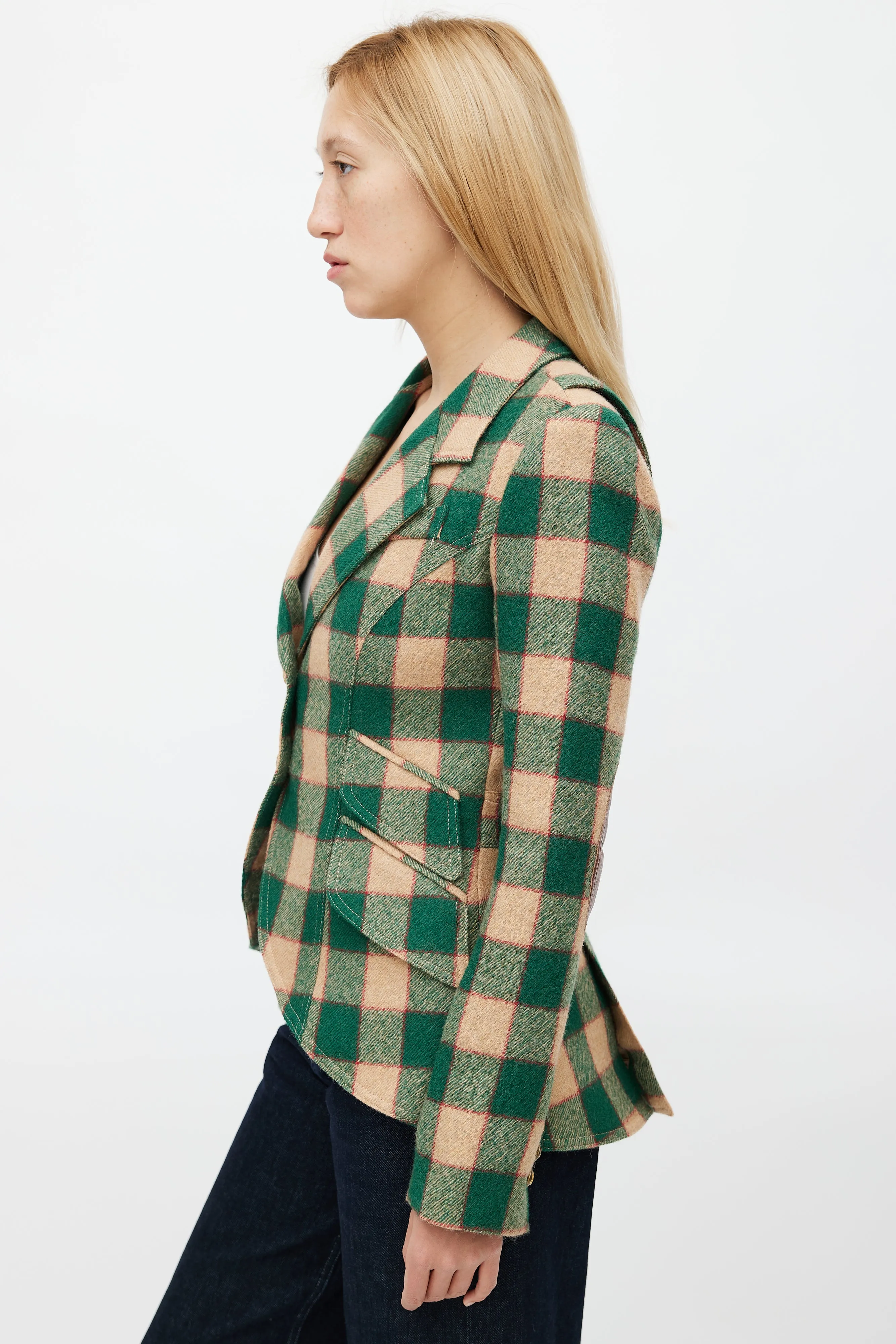Green & Beige Wool Plaid Hunting Blazer