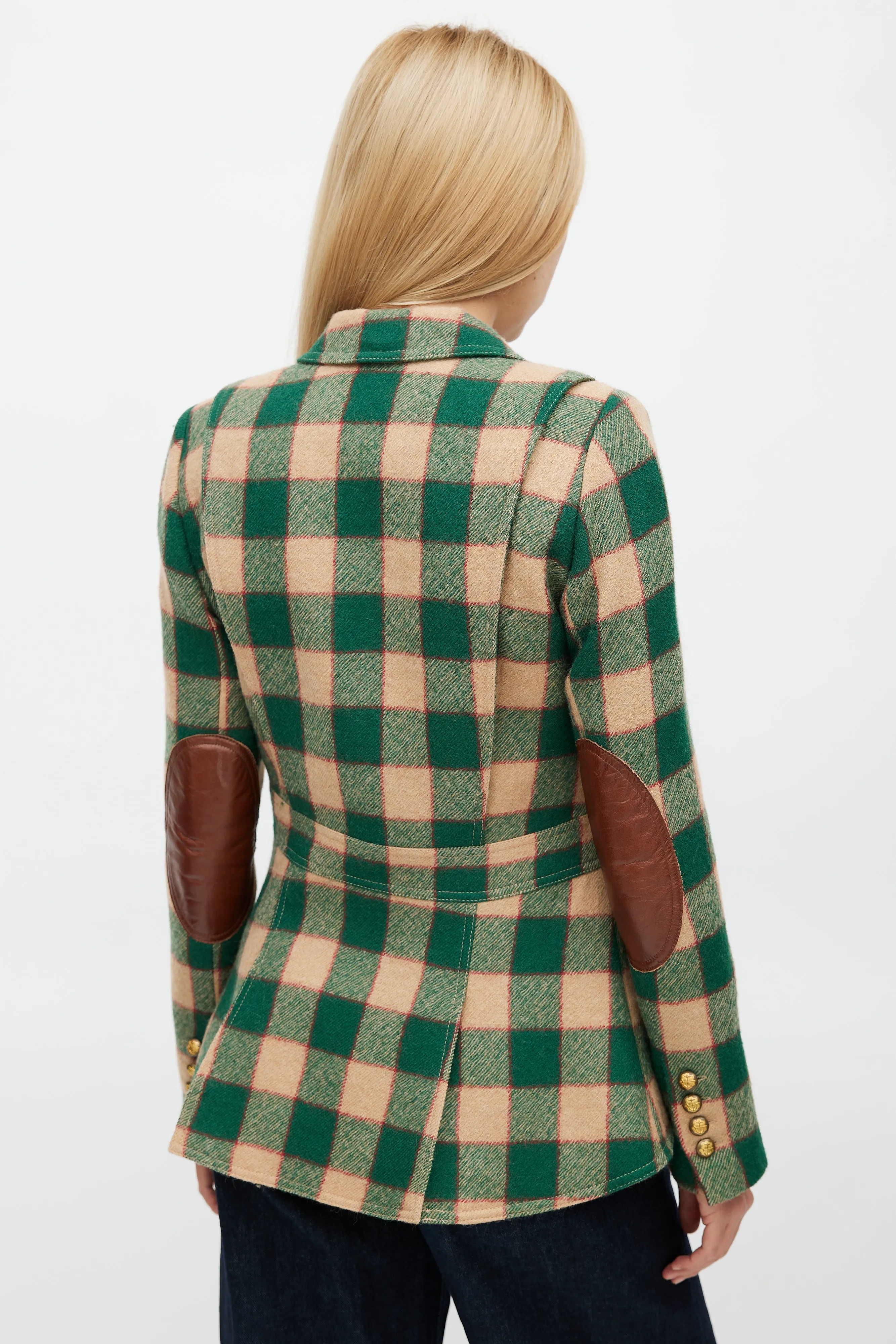 Green & Beige Wool Plaid Hunting Blazer