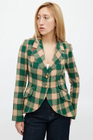 Green & Beige Wool Plaid Hunting Blazer