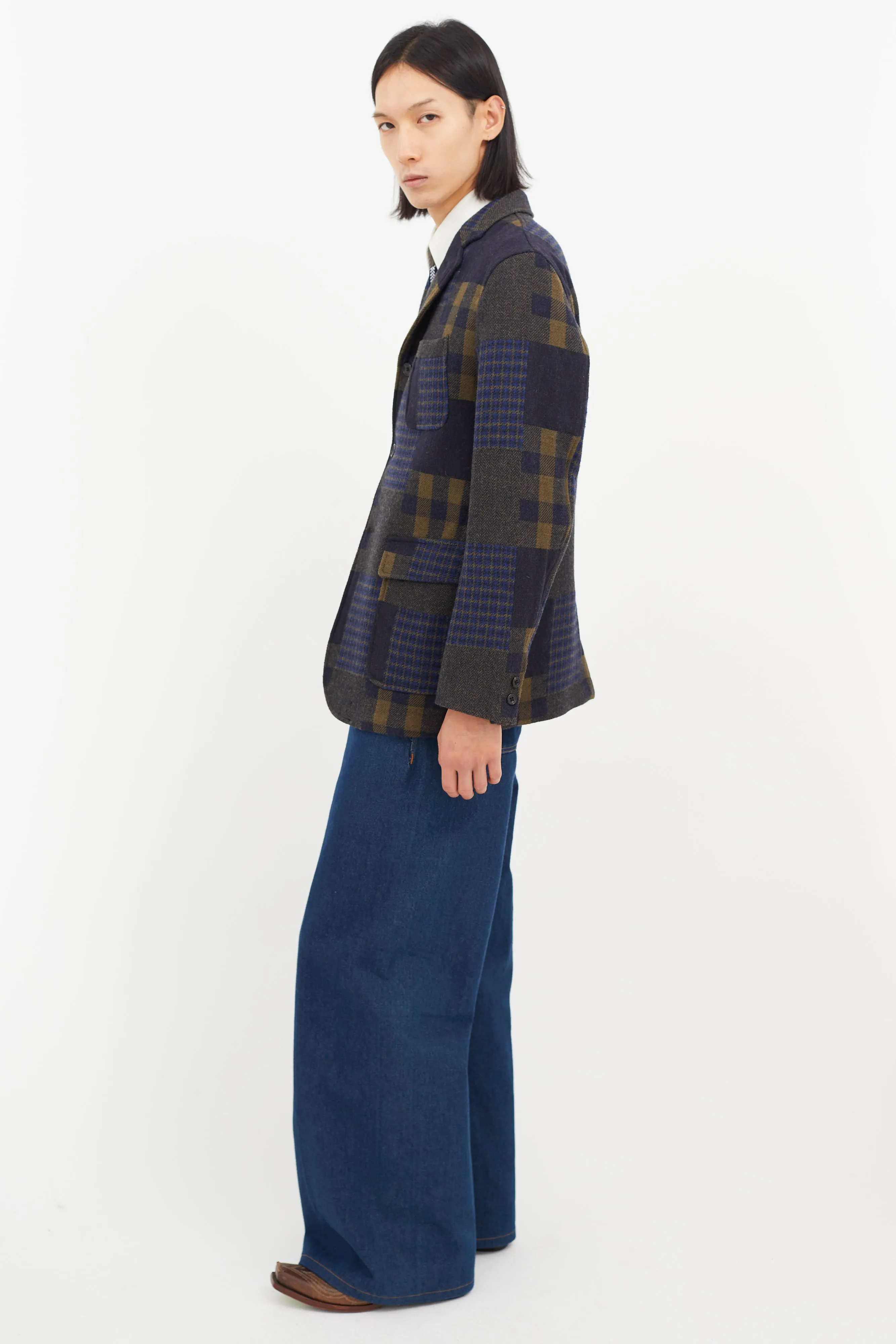 Green & Blue Wool Plaid Blazer