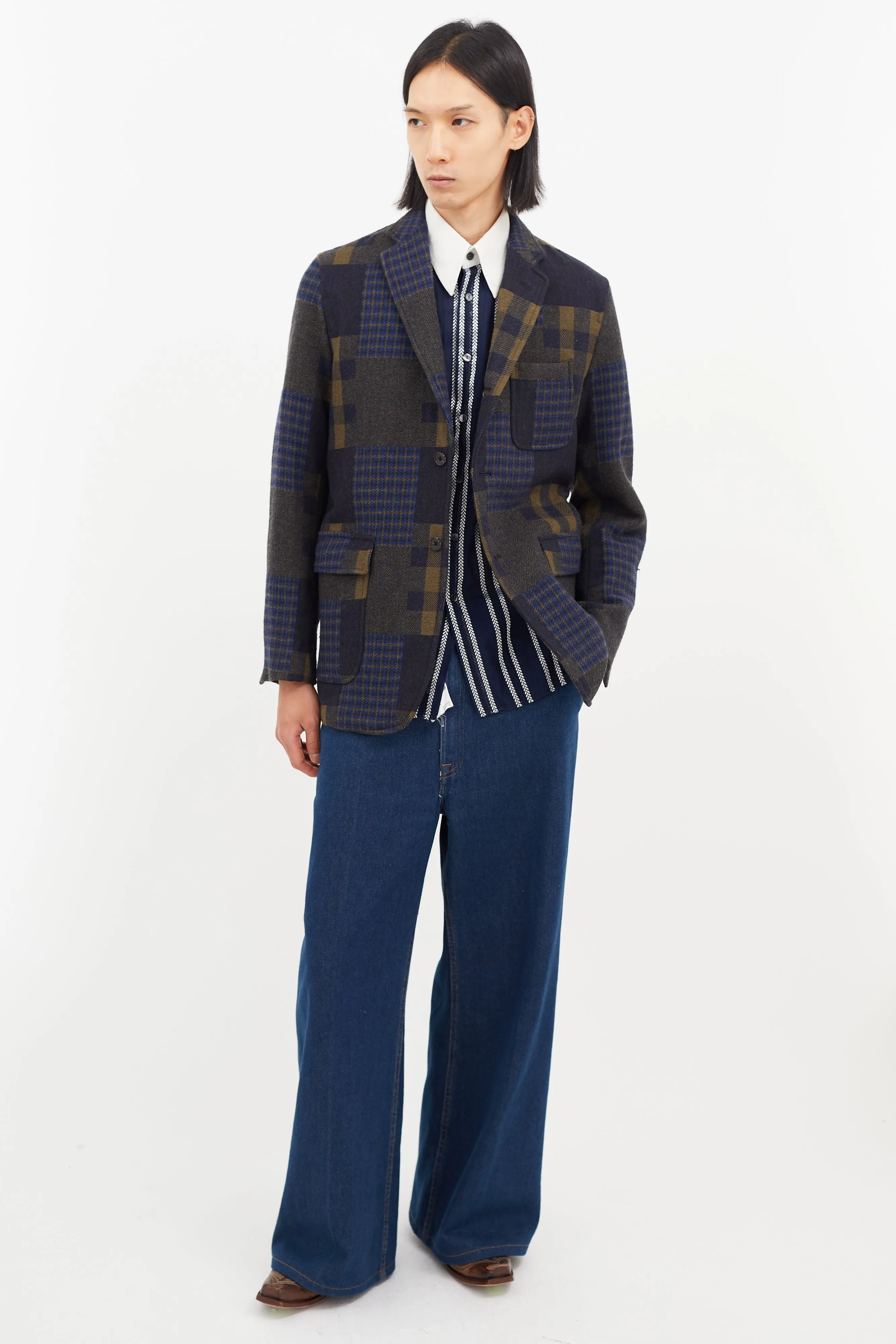 Green & Blue Wool Plaid Blazer