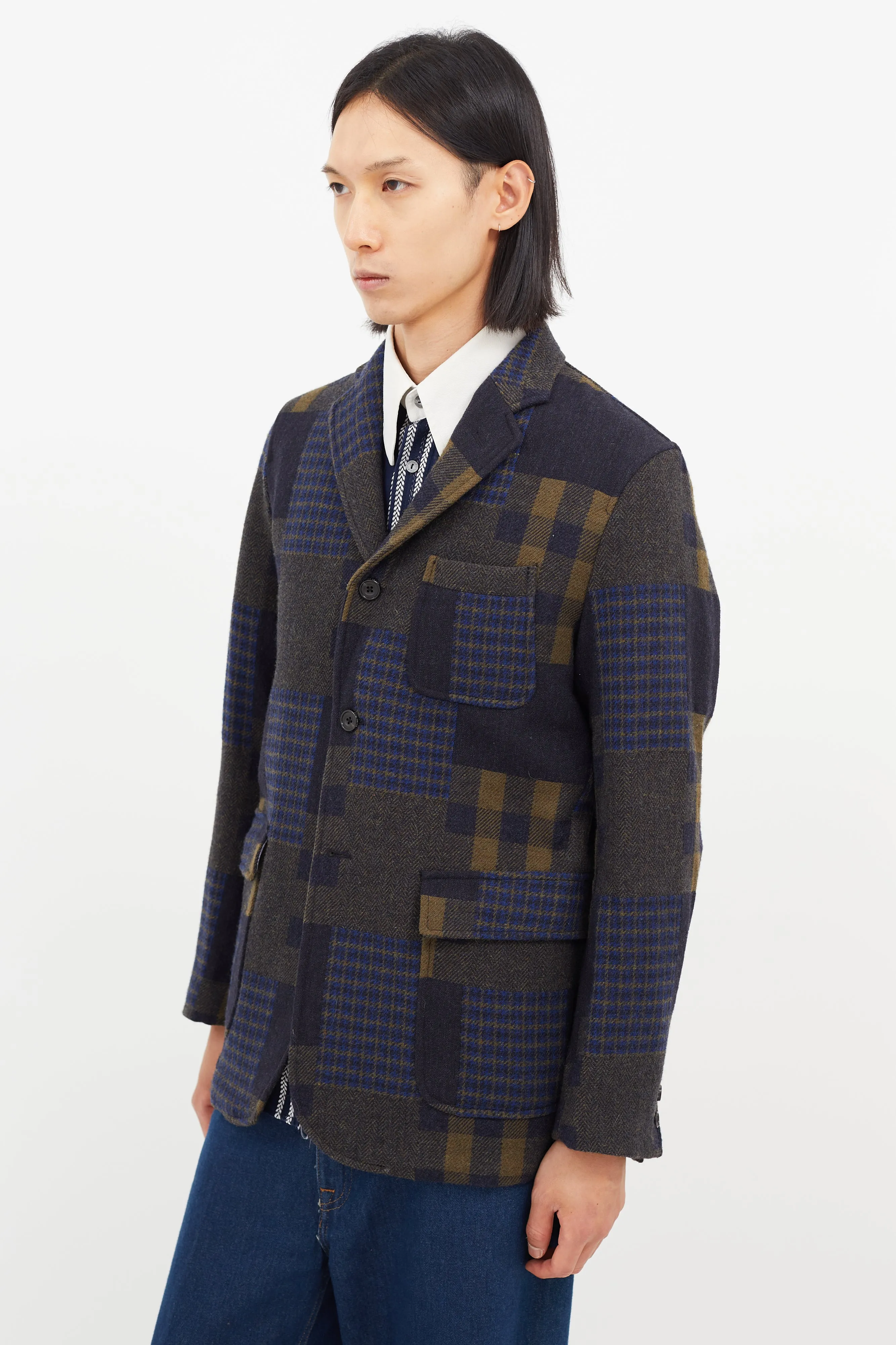 Green & Blue Wool Plaid Blazer