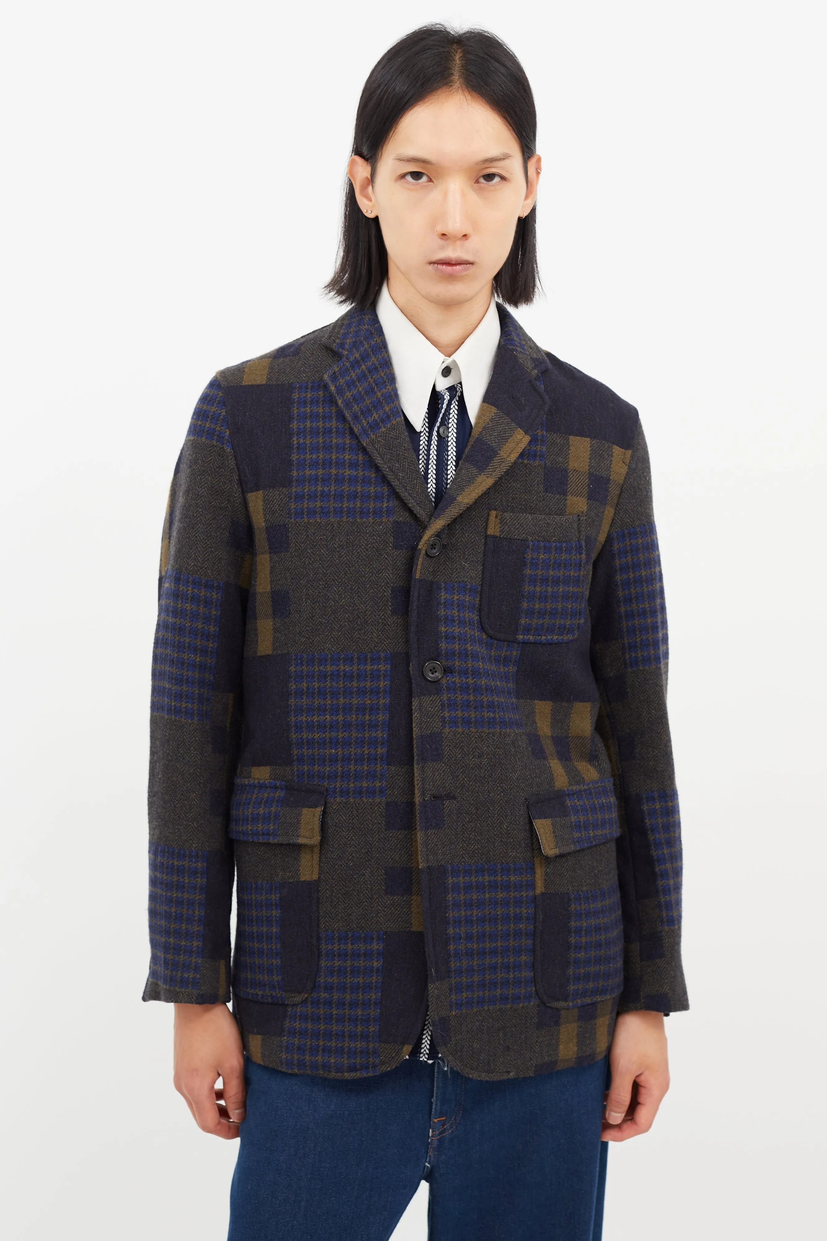 Green & Blue Wool Plaid Blazer