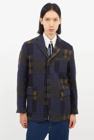 Green & Blue Wool Plaid Blazer