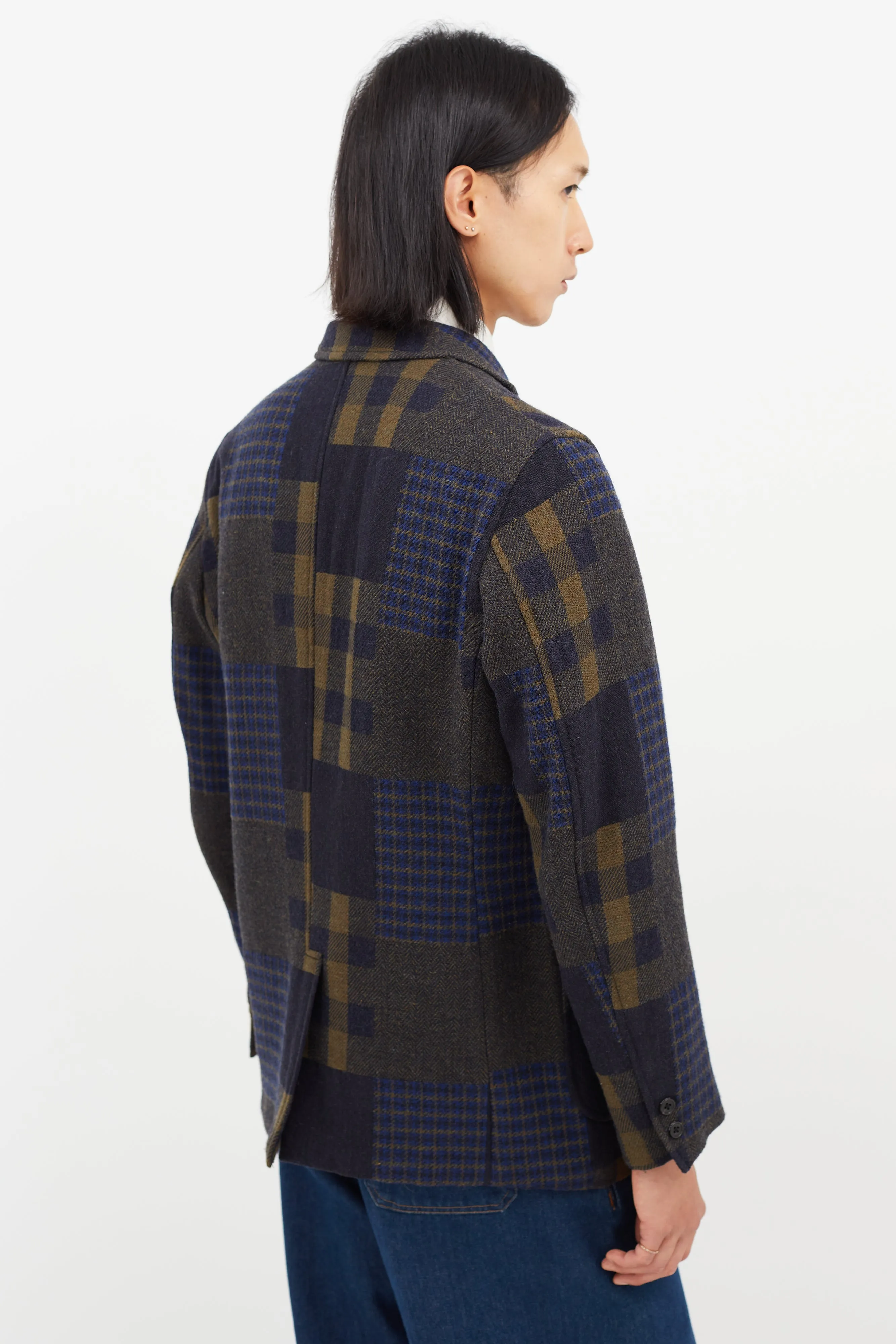 Green & Blue Wool Plaid Blazer