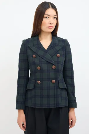 Green & Navy Wool Plaid Blazer