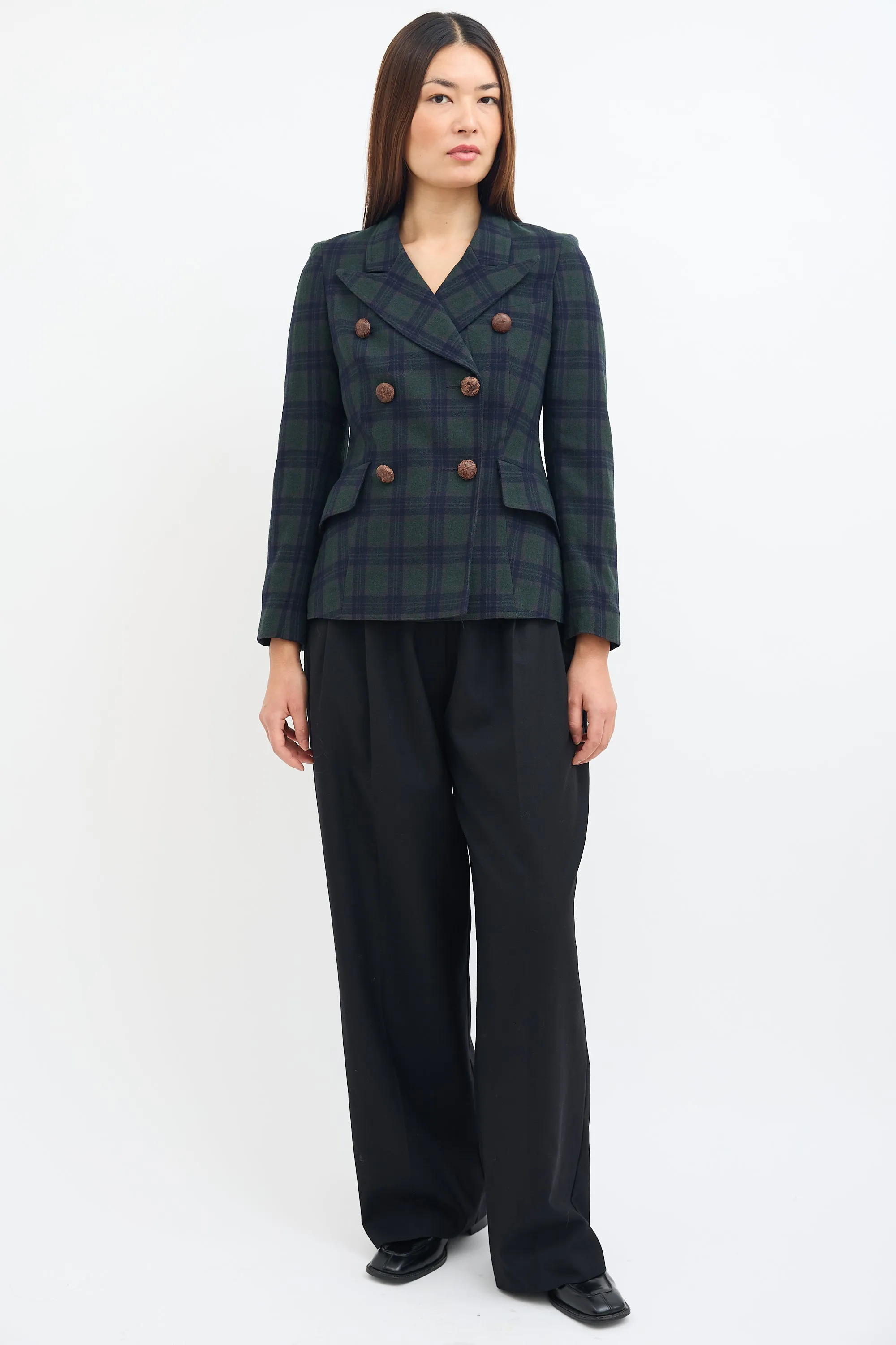 Green & Navy Wool Plaid Blazer