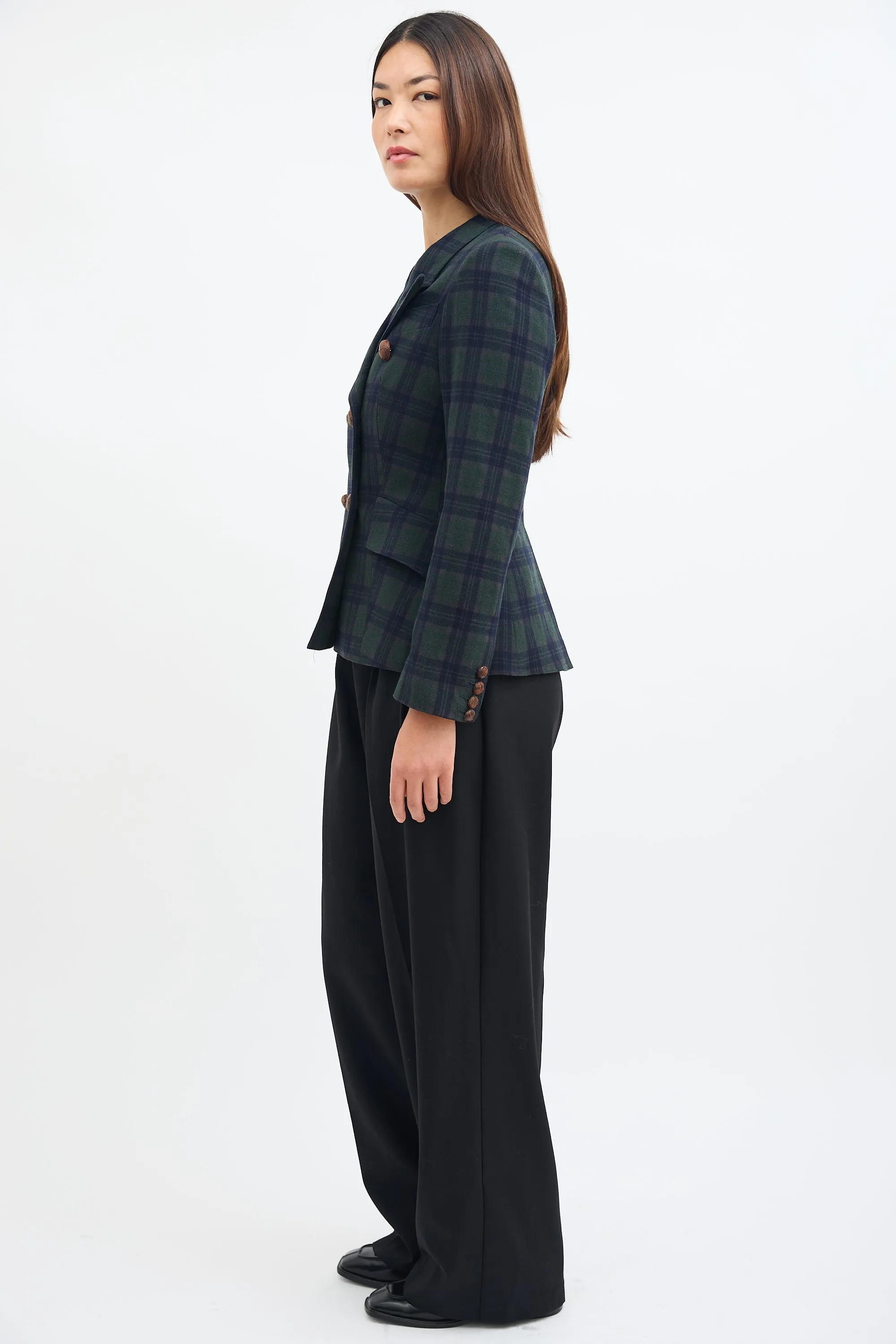 Green & Navy Wool Plaid Blazer