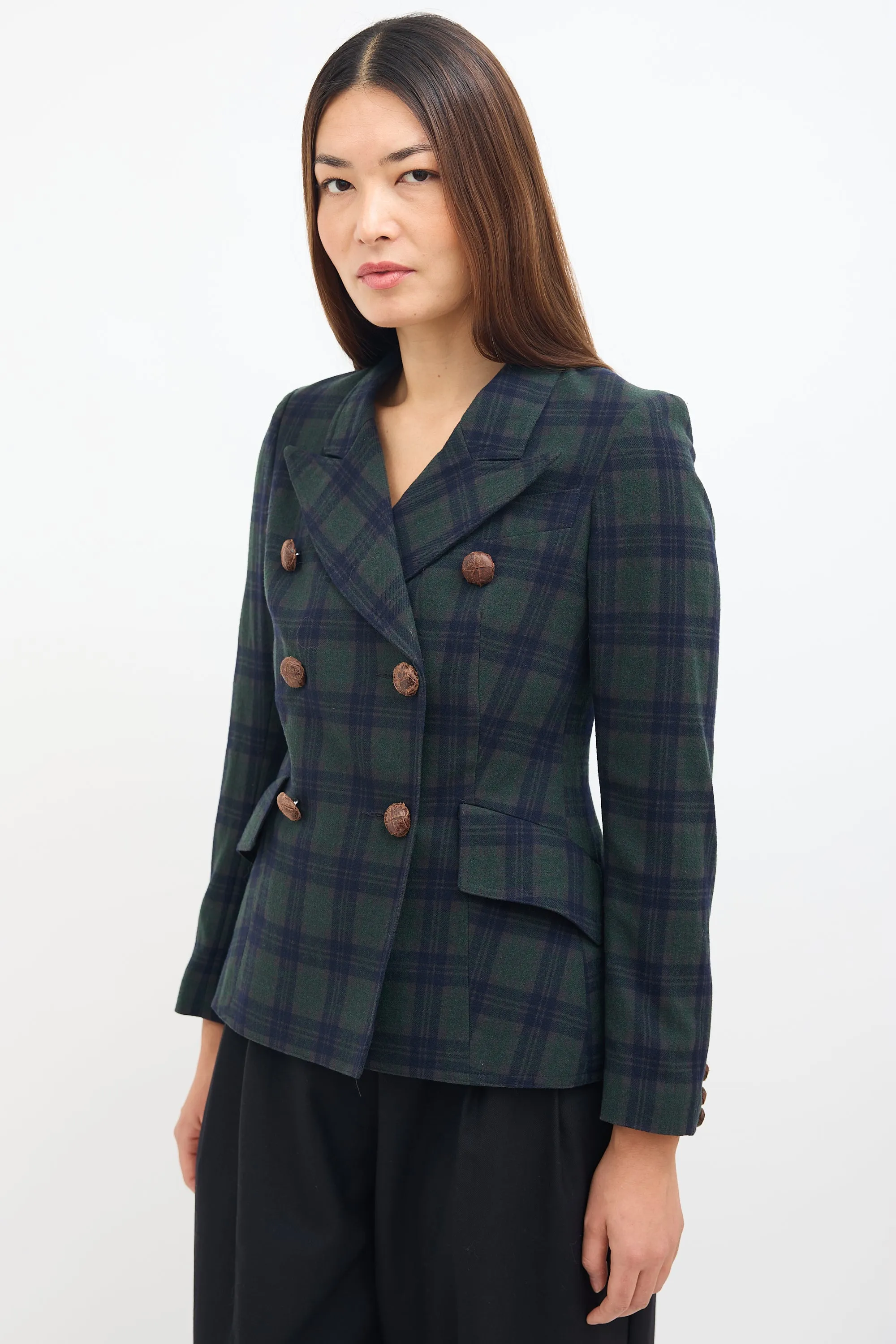 Green & Navy Wool Plaid Blazer