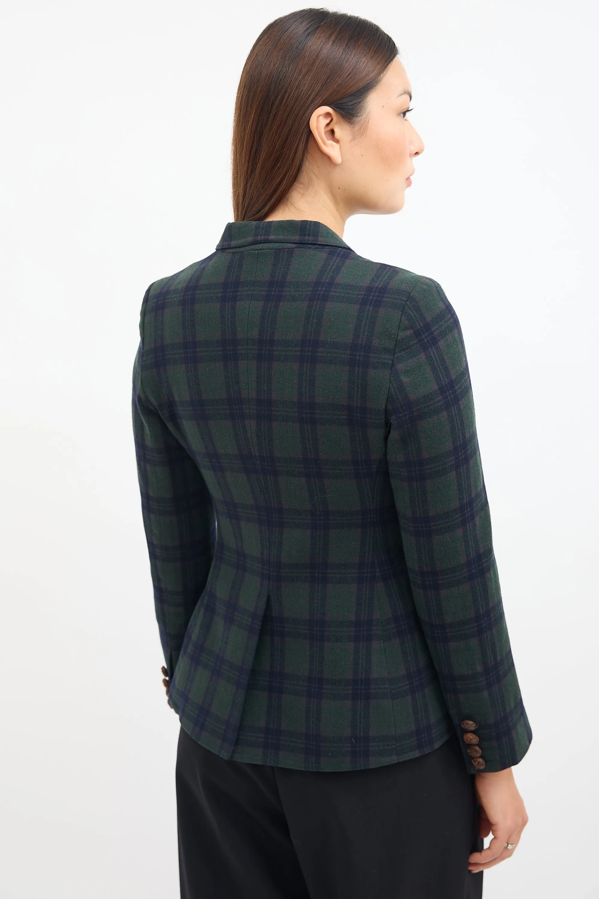 Green & Navy Wool Plaid Blazer