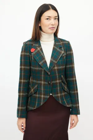Green & Red Wool Plaid Blazer