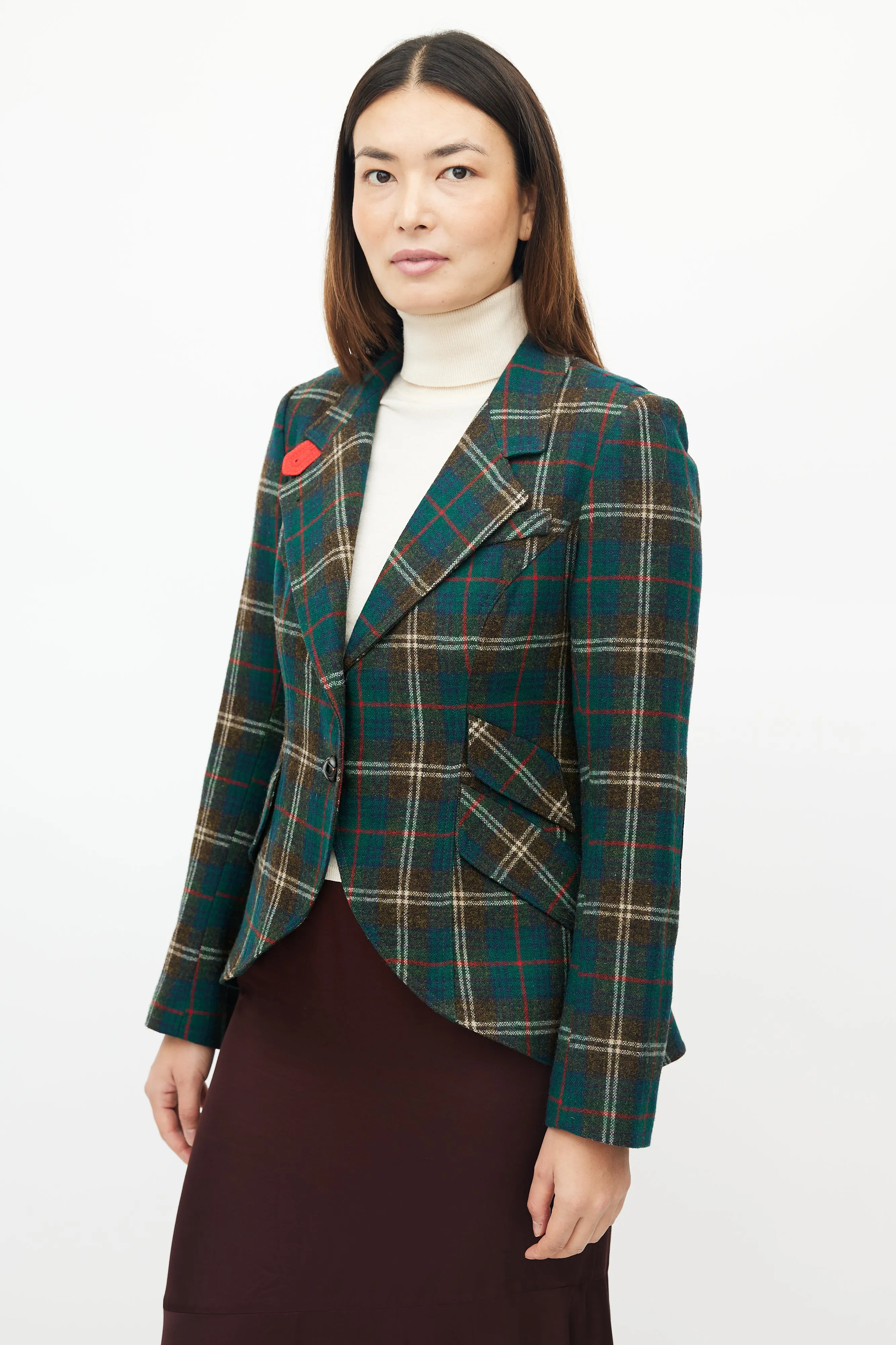 Green & Red Wool Plaid Blazer
