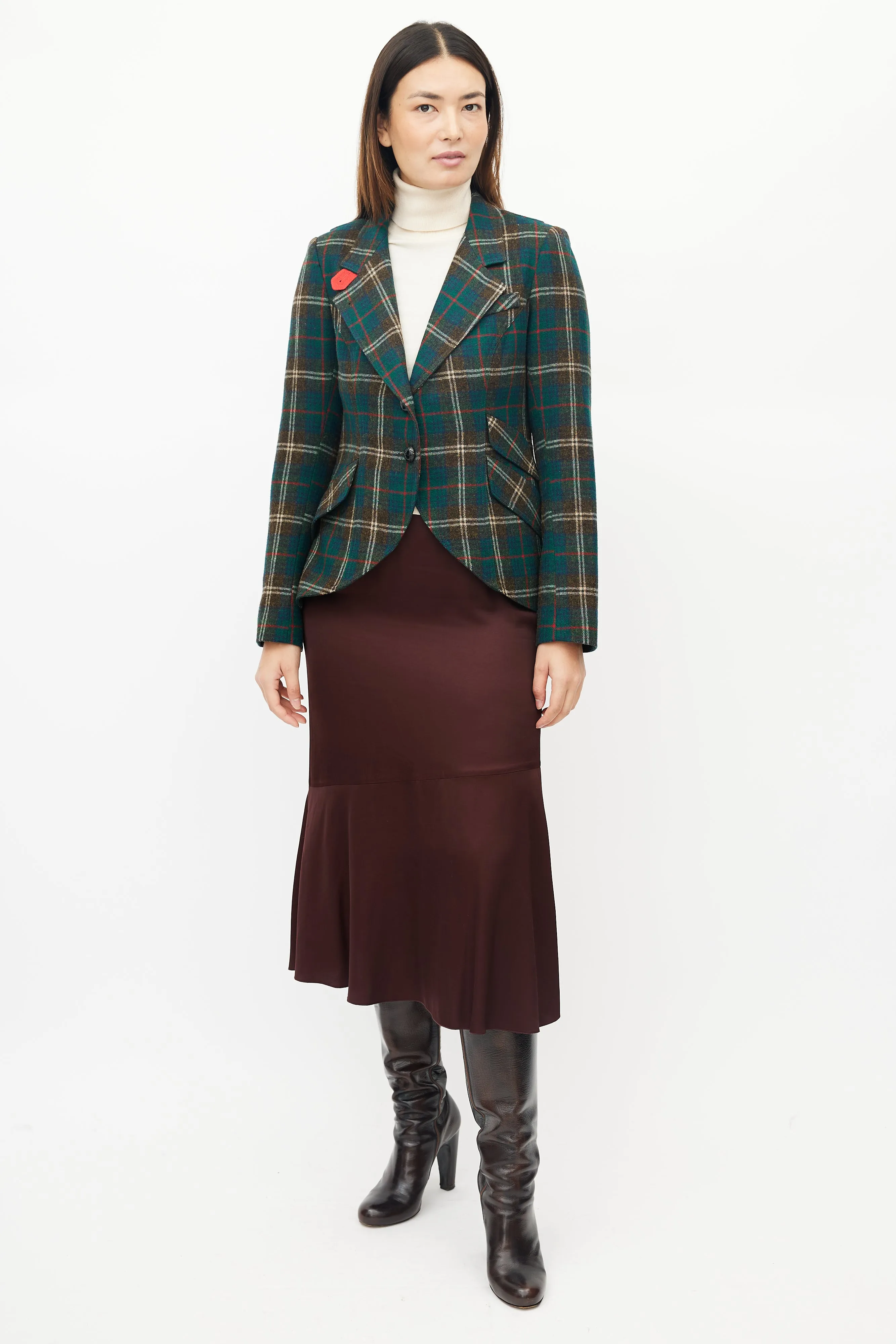 Green & Red Wool Plaid Blazer