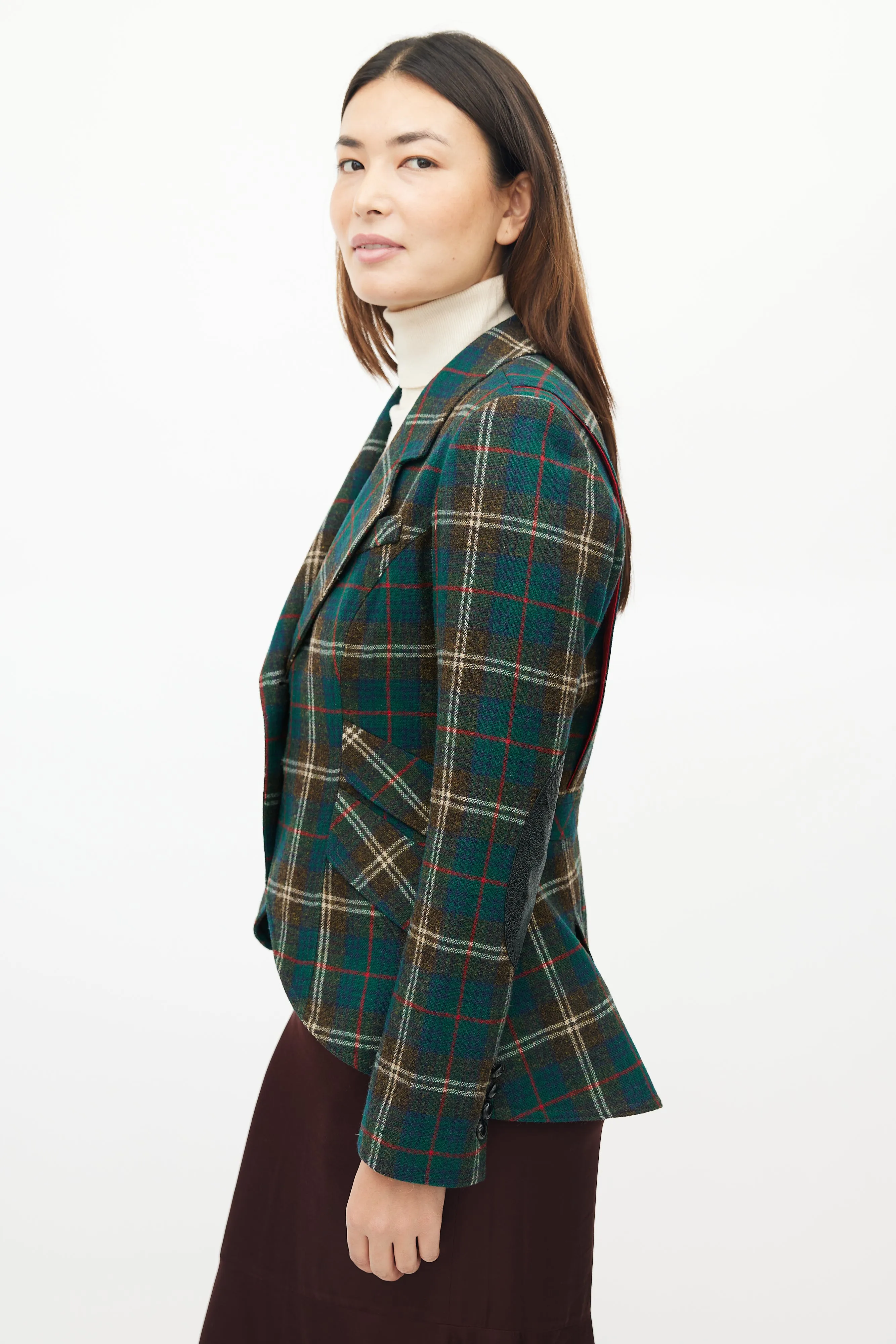 Green & Red Wool Plaid Blazer