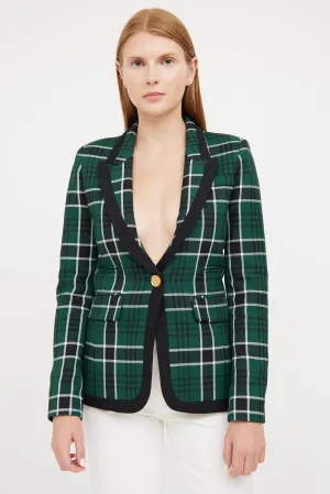 Green, Black & White Plaid Blazer