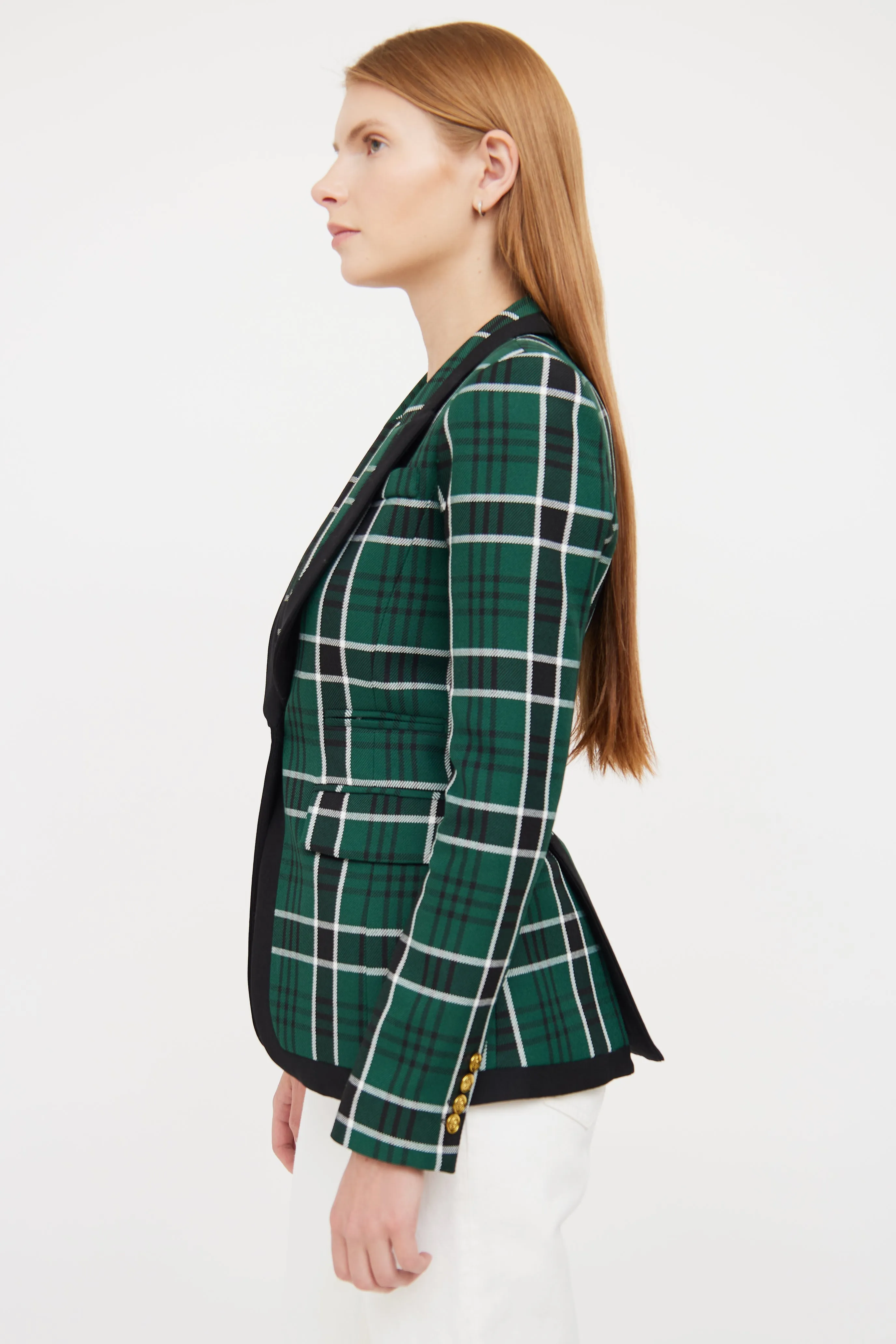 Green, Black & White Plaid Blazer