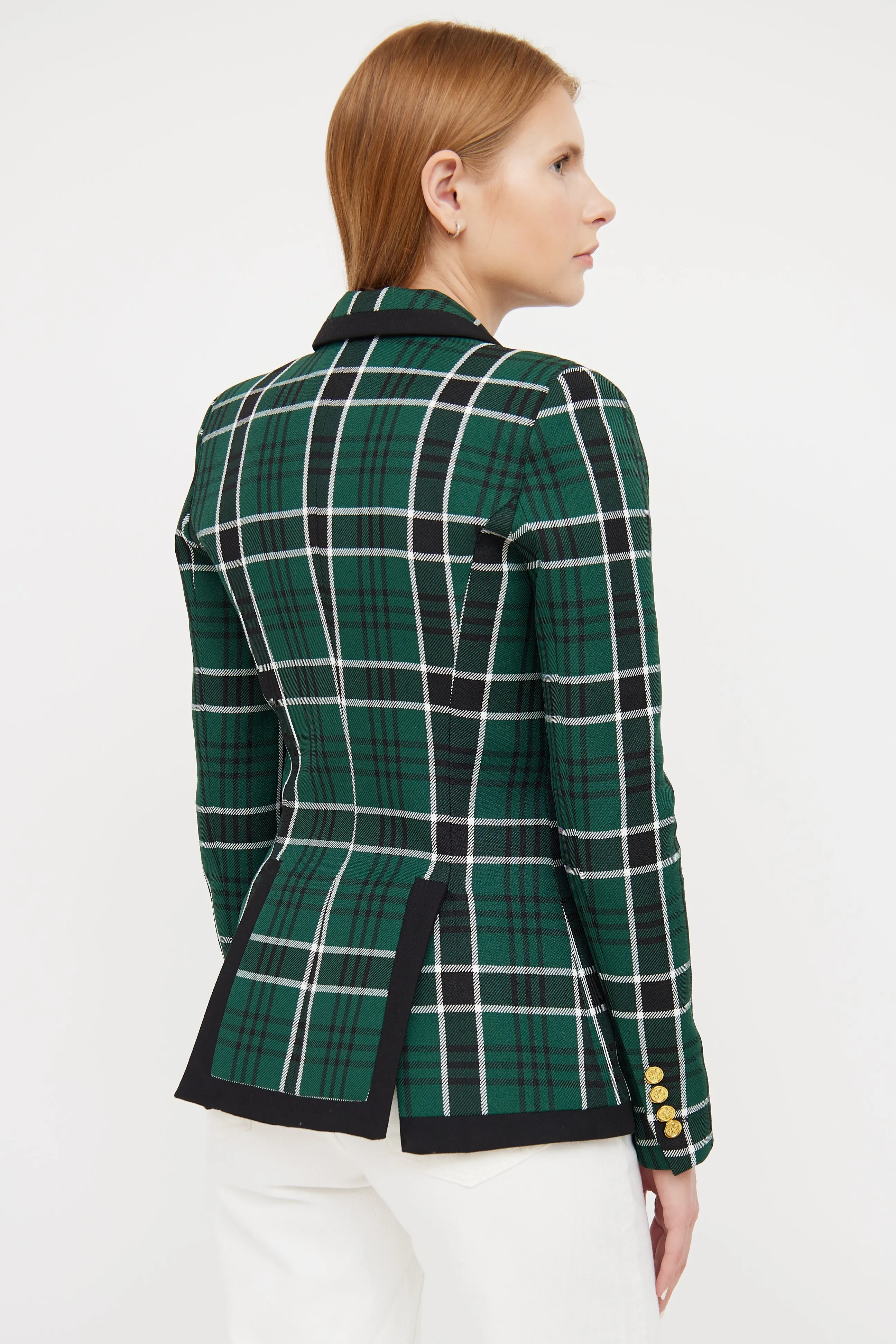 Green, Black & White Plaid Blazer