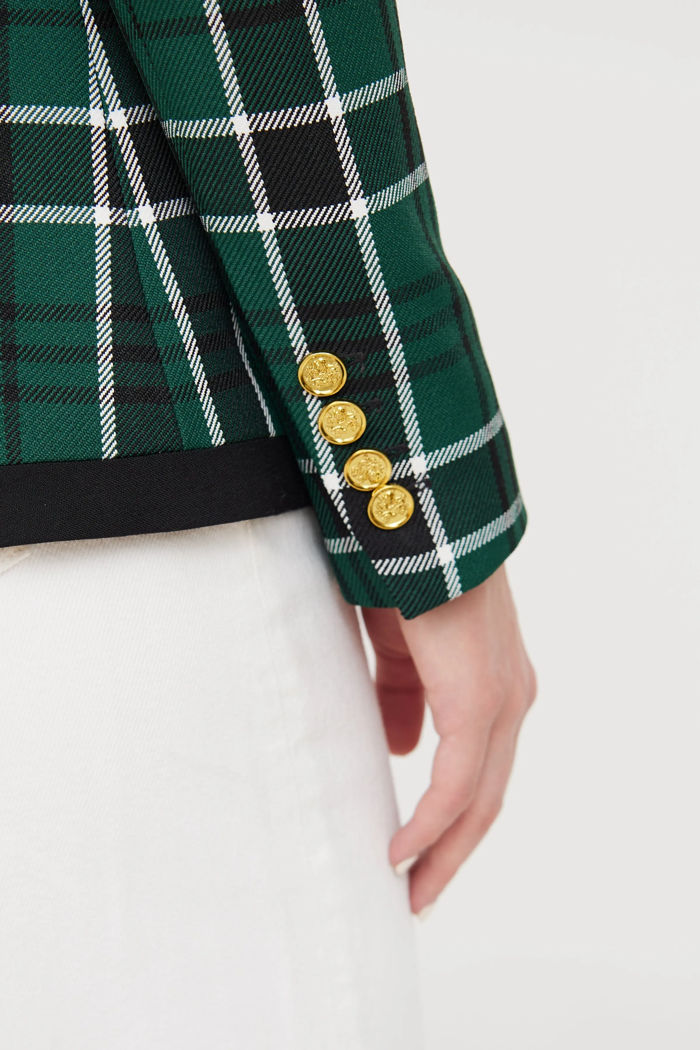 Green, Black & White Plaid Blazer
