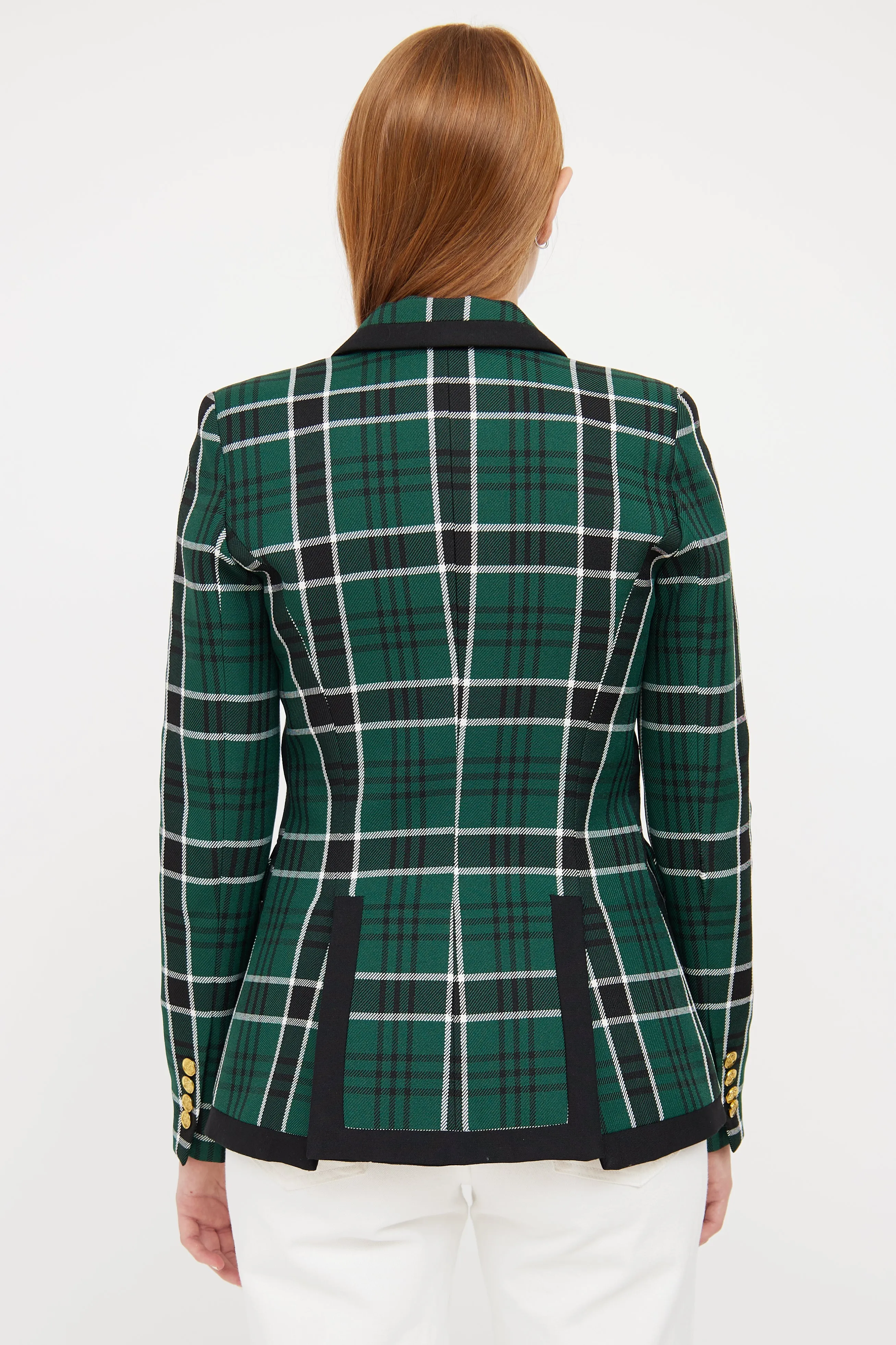 Green, Black & White Plaid Blazer