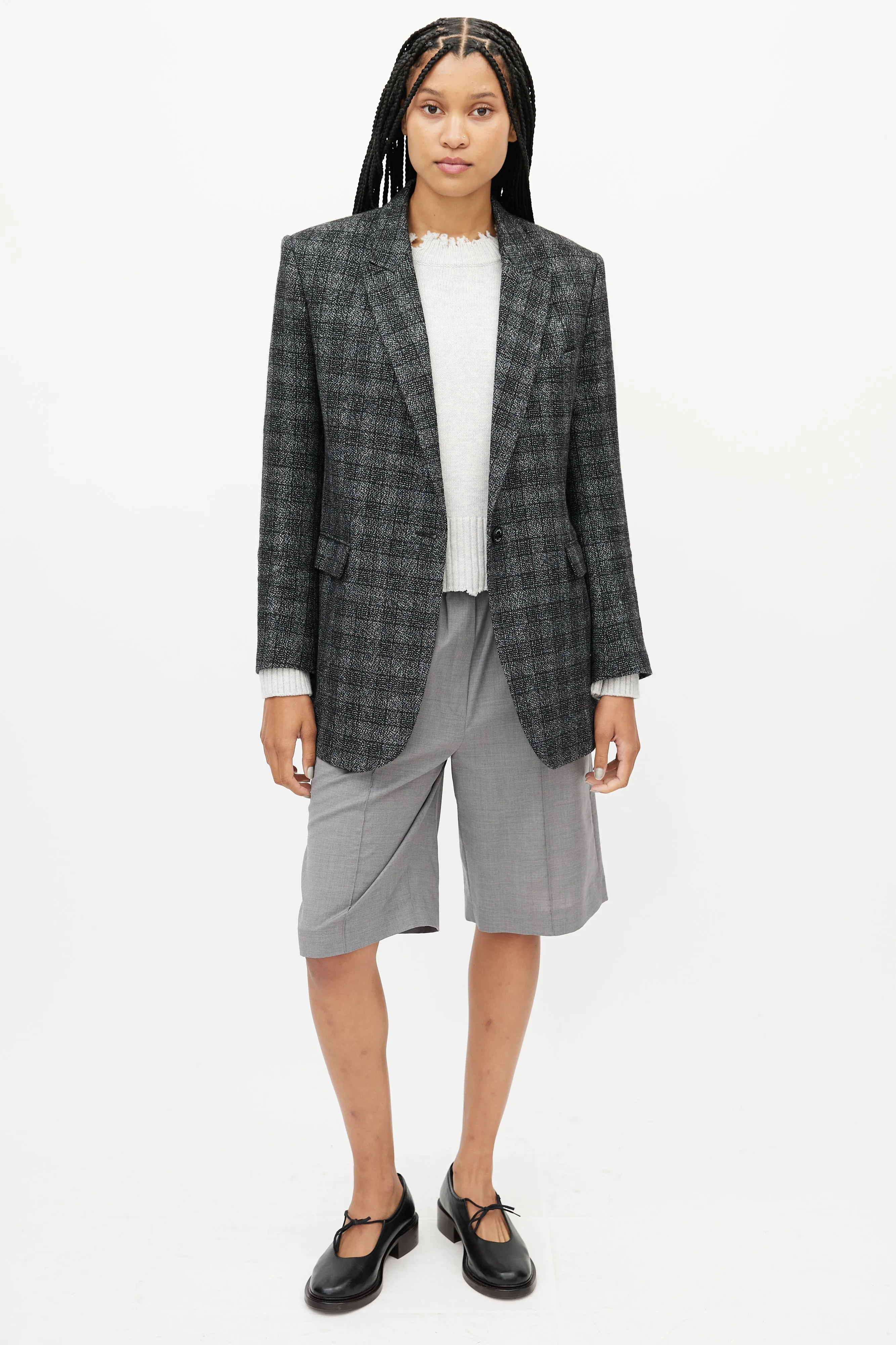 Grey & Black Plaid Blazer