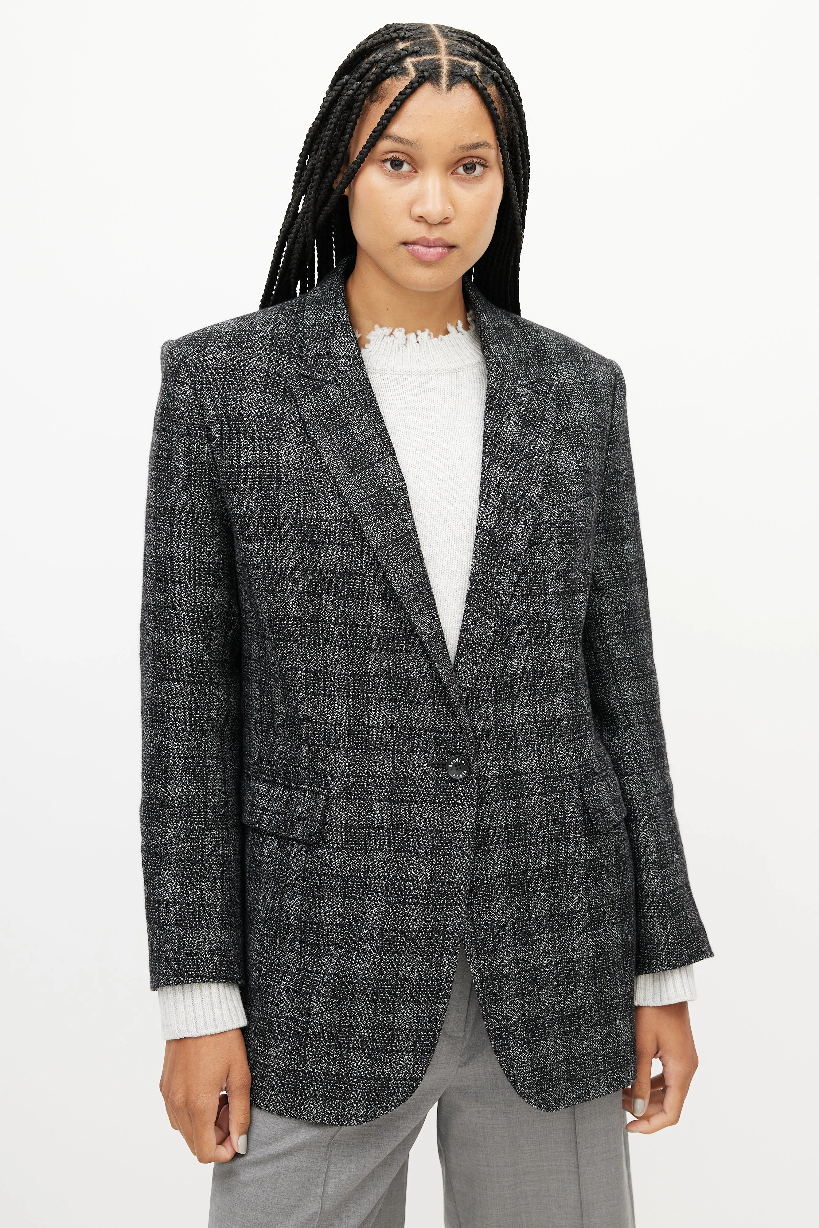 Grey & Black Plaid Blazer