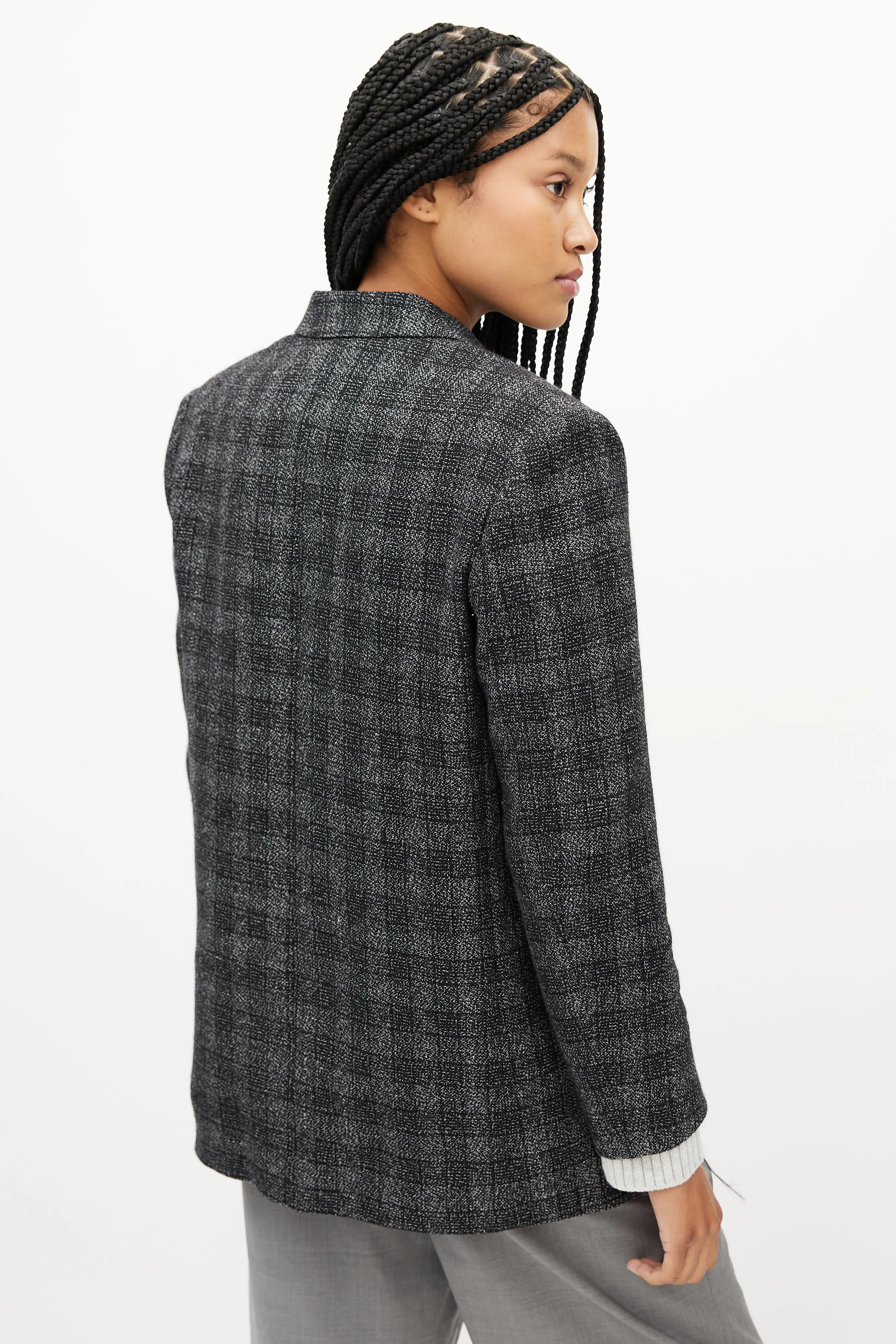 Grey & Black Plaid Blazer