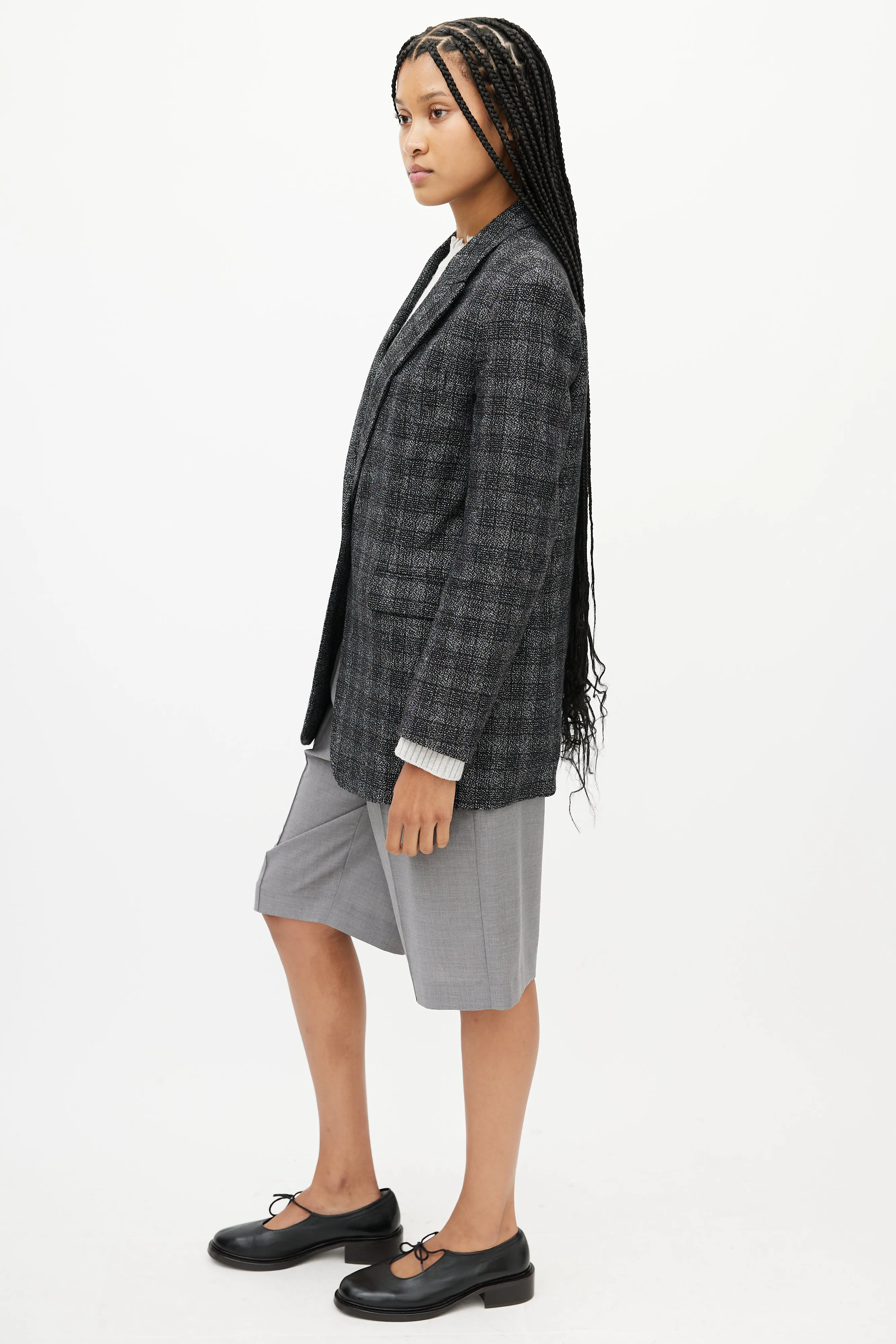 Grey & Black Plaid Blazer