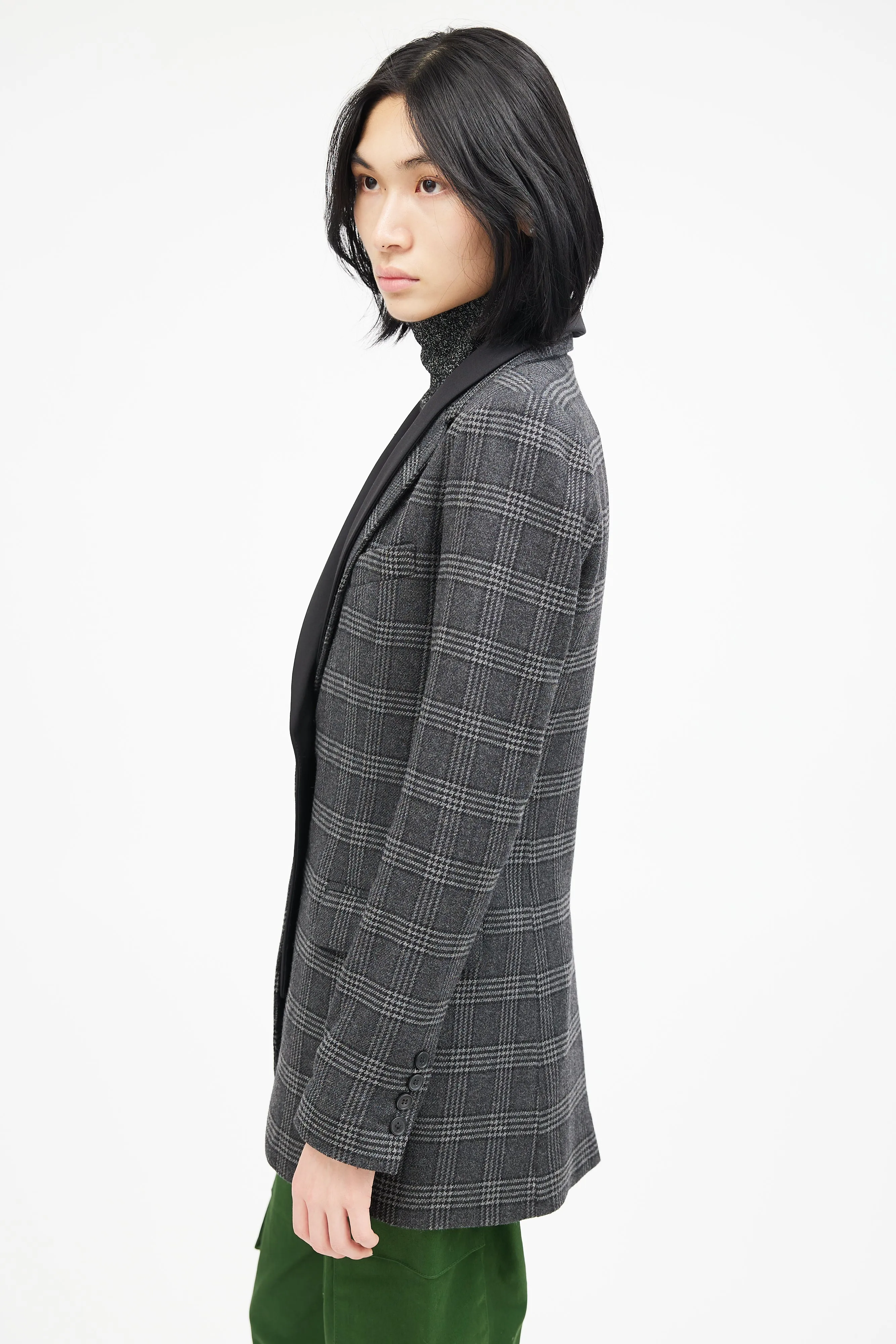 Grey & Black Wool Plaid Blazer