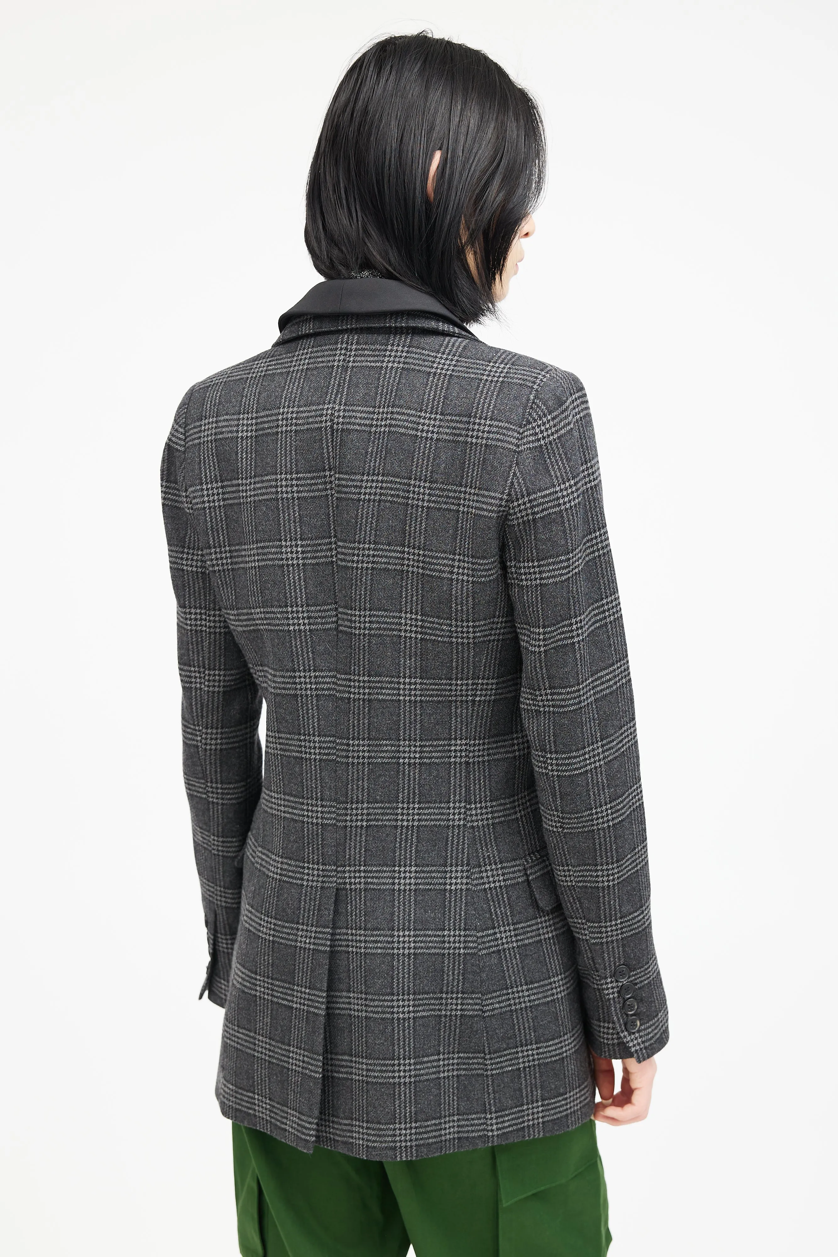 Grey & Black Wool Plaid Blazer