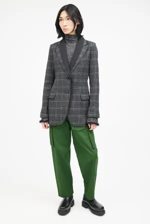 Grey & Black Wool Plaid Blazer