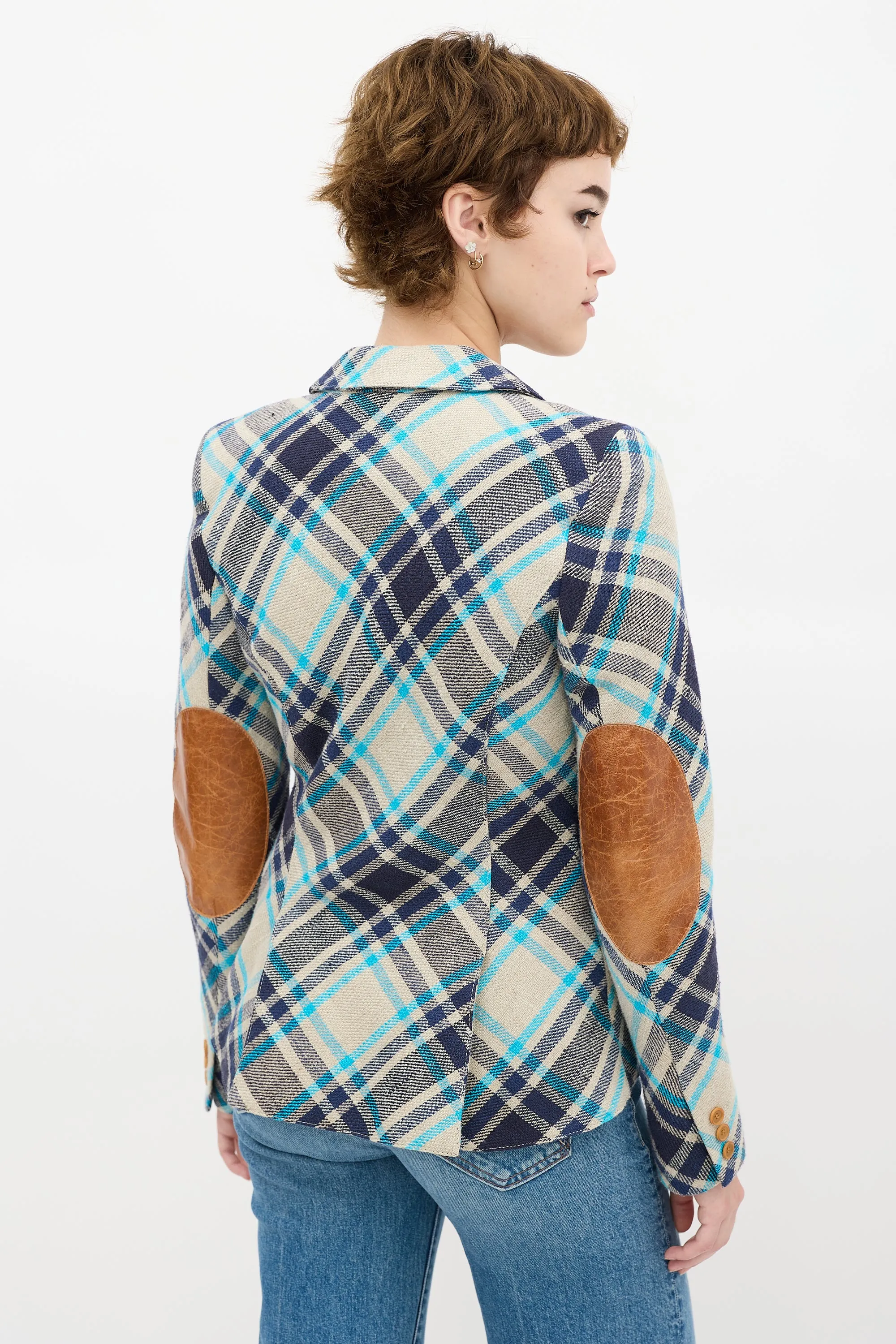 Grey & Blue Plaid Linen Blazer
