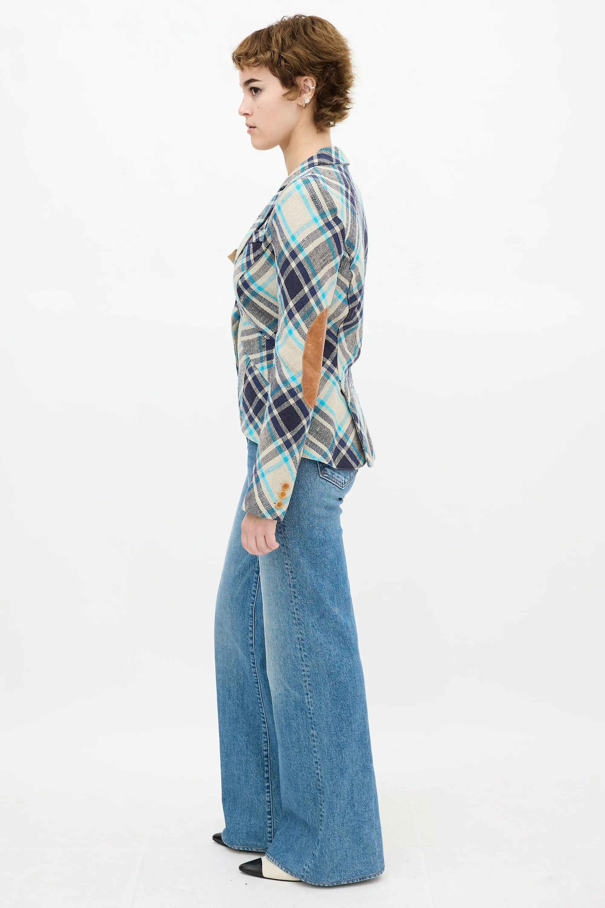 Grey & Blue Plaid Linen Blazer