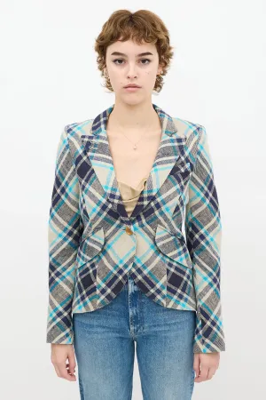 Grey & Blue Plaid Linen Blazer
