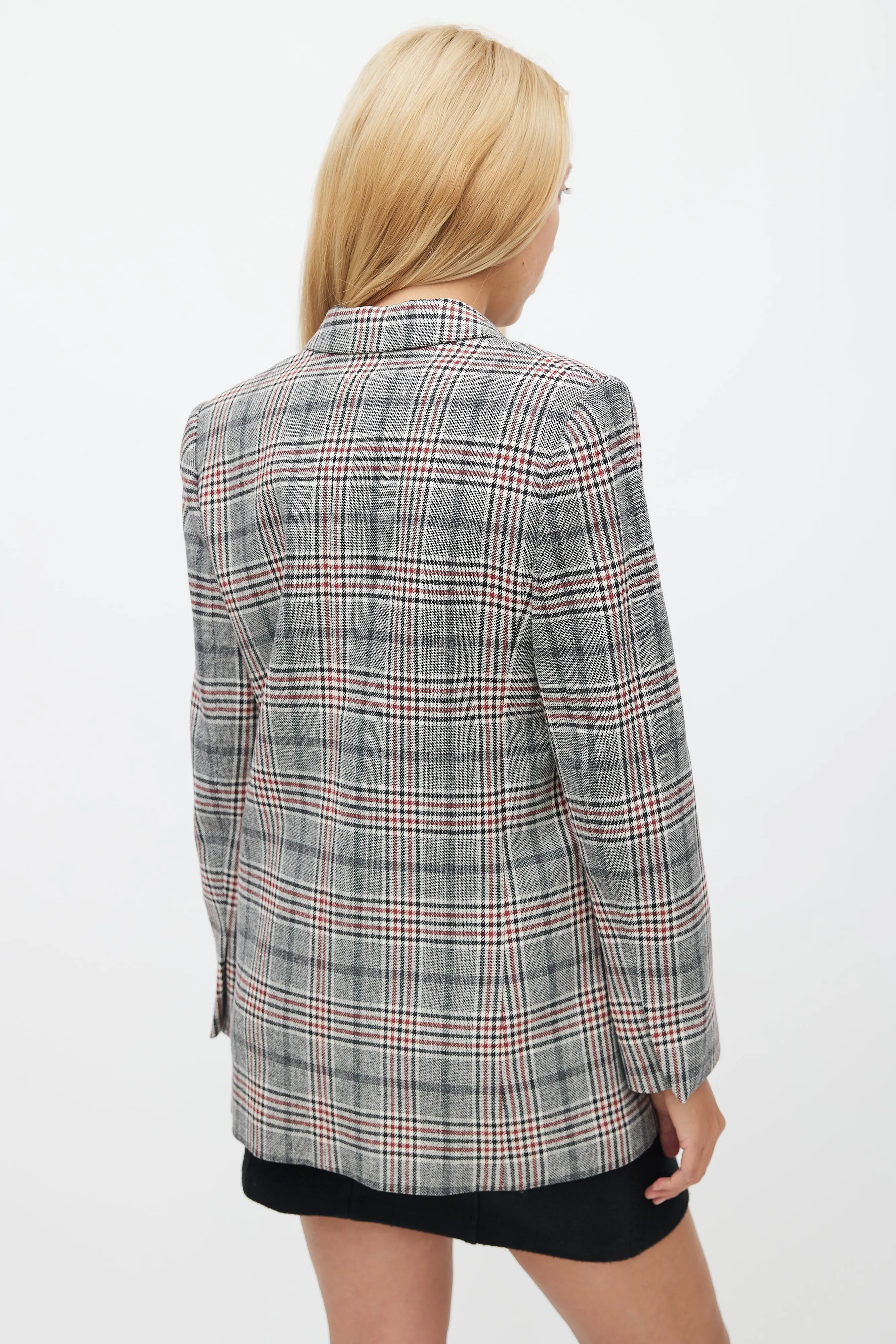 Grey & Multicolour Wool Plaid Blazer